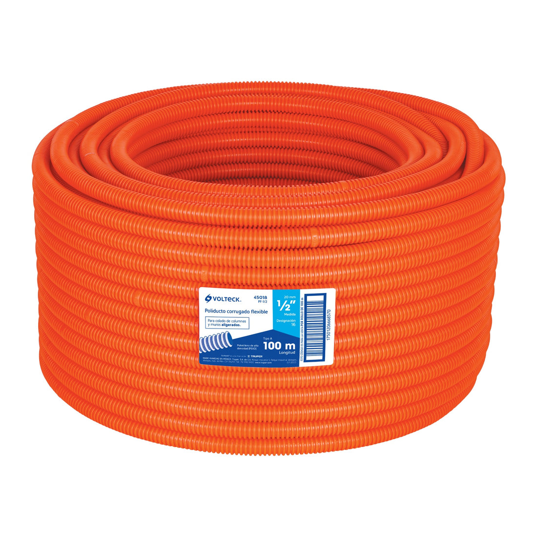 Metro de poliducto 1/2" corrugado flex. s/guía, rollo 100 m