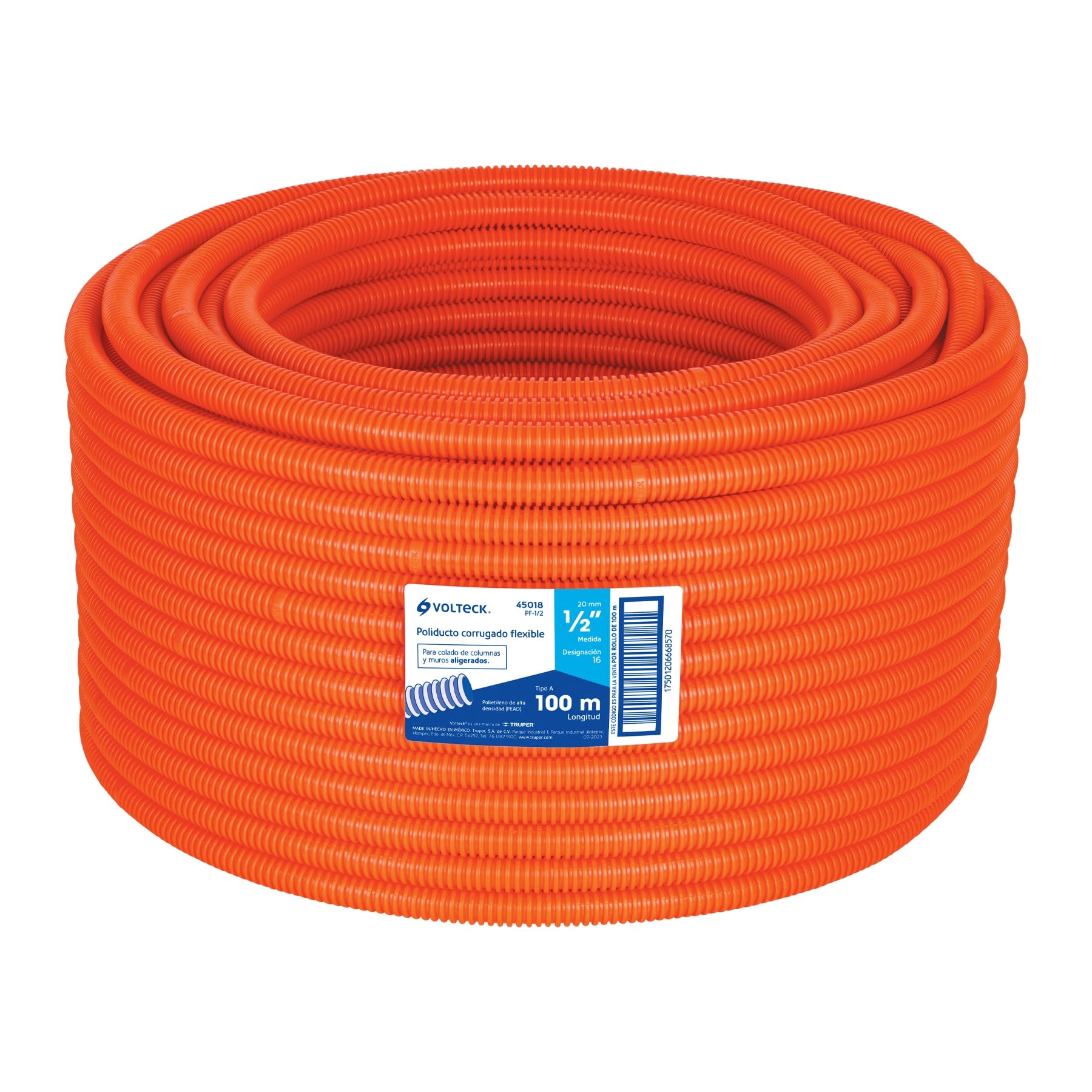 Metro de poliducto 1/2" corrugado flex. s/guía, rollo 100 m