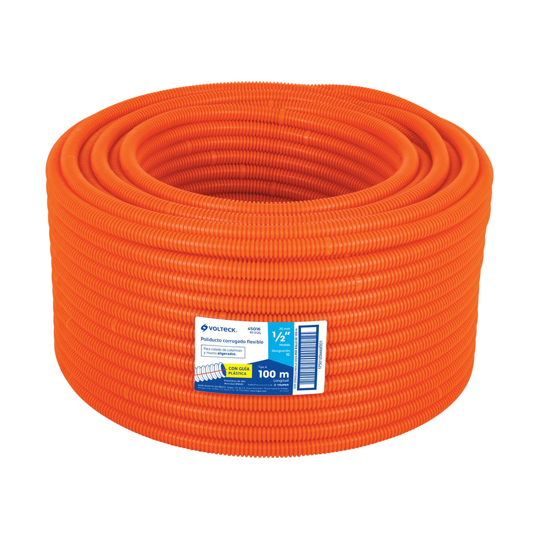 Metro de poliducto 1/2" corrugado flex. c/guía, rollo 100 m