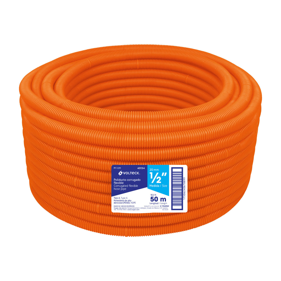 Metro de poliducto 1/2" corrugado flex. s/guía, rollo 50 m