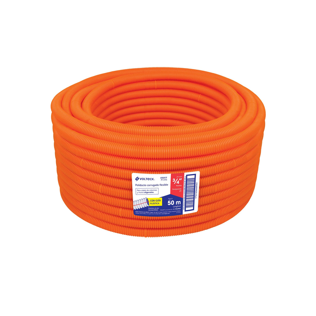 Metro de poliducto 3/4" corrugado flex. c/guía, rollo 50 m