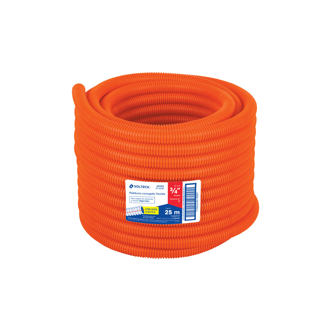 Metro de poliducto 3/4" corrugado flex. c/guía, rollo 25 m
