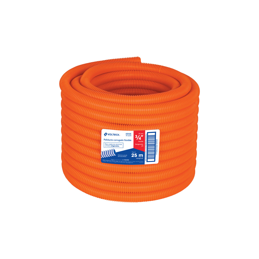 Metro de poliducto 3/4" corrugado flex. s/guía, rollo 25 m