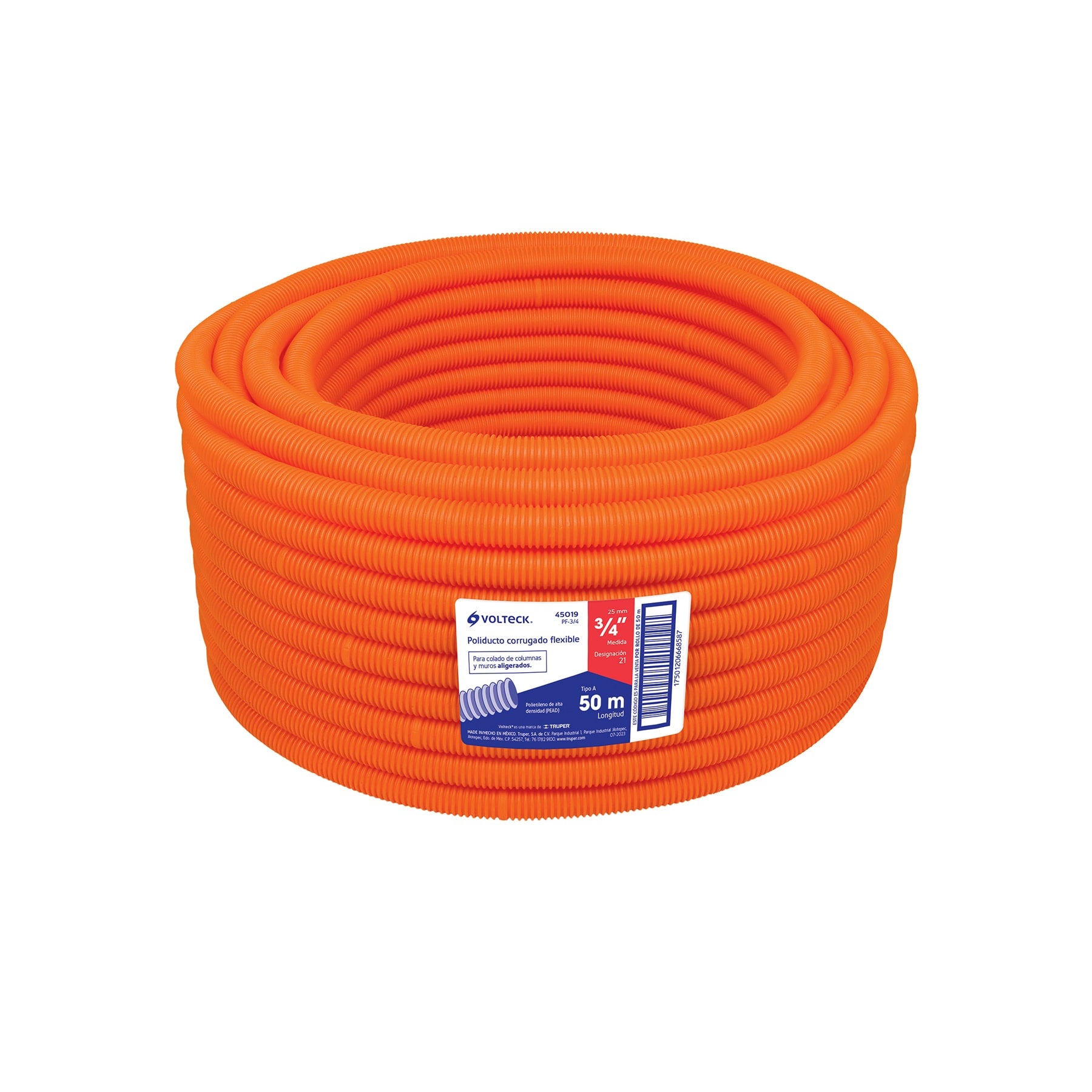 Metro de poliducto 3/4" corrugado flex. s/guía, rollo 50 m