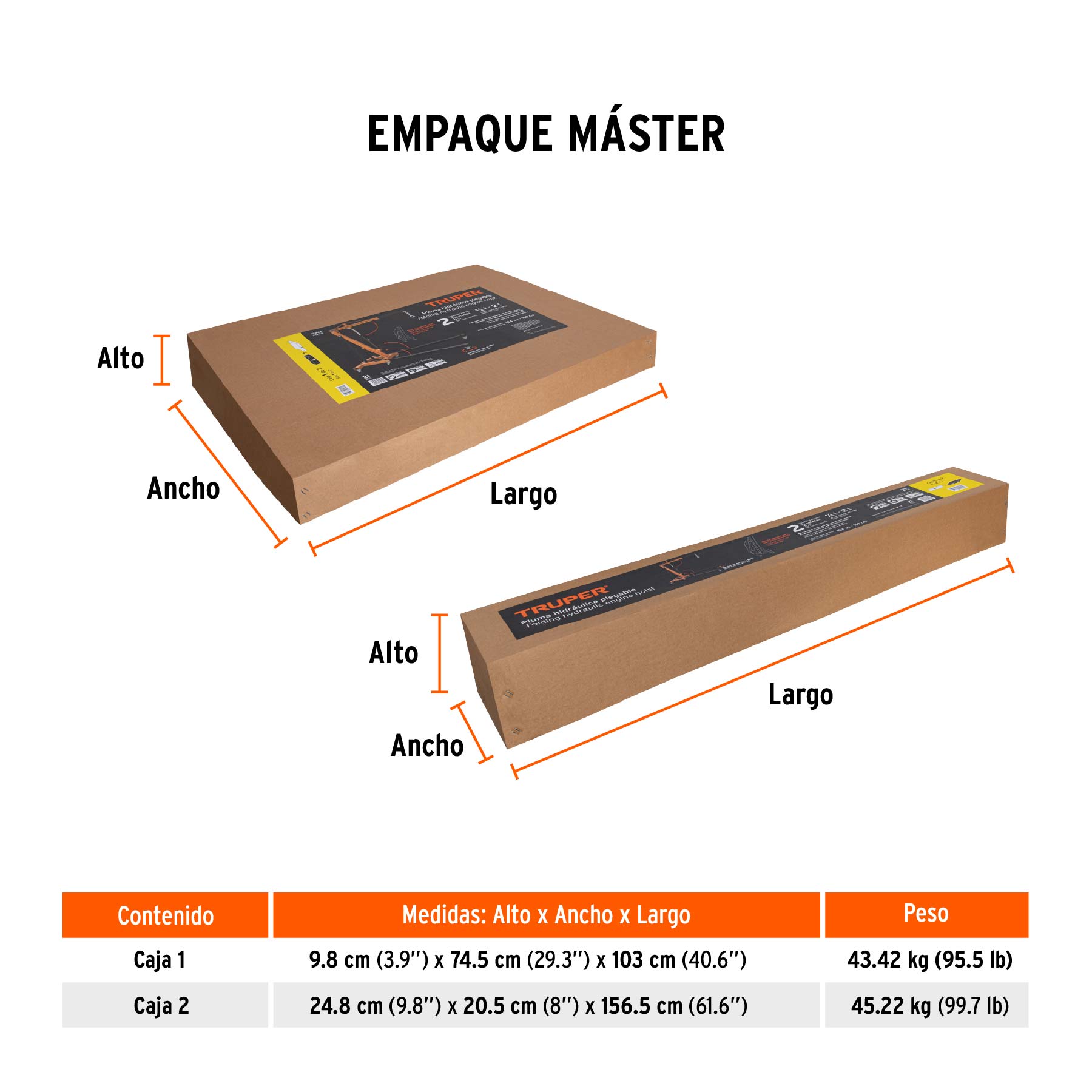 Pluma hidráulica 2 ton, plegable, TRUPER - Empaque