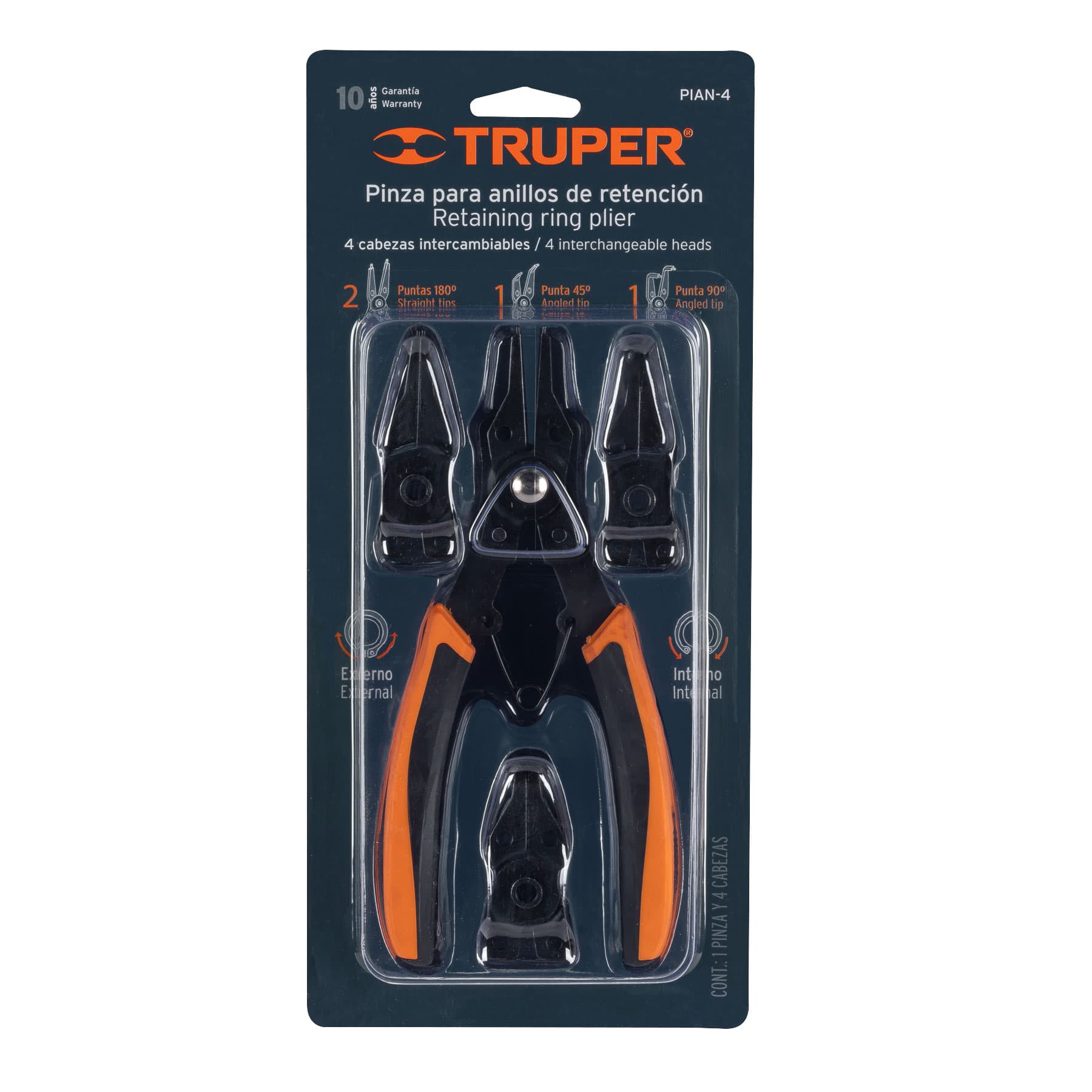 Pinza para anillos de retención 6" 4 cabezas intercambiables