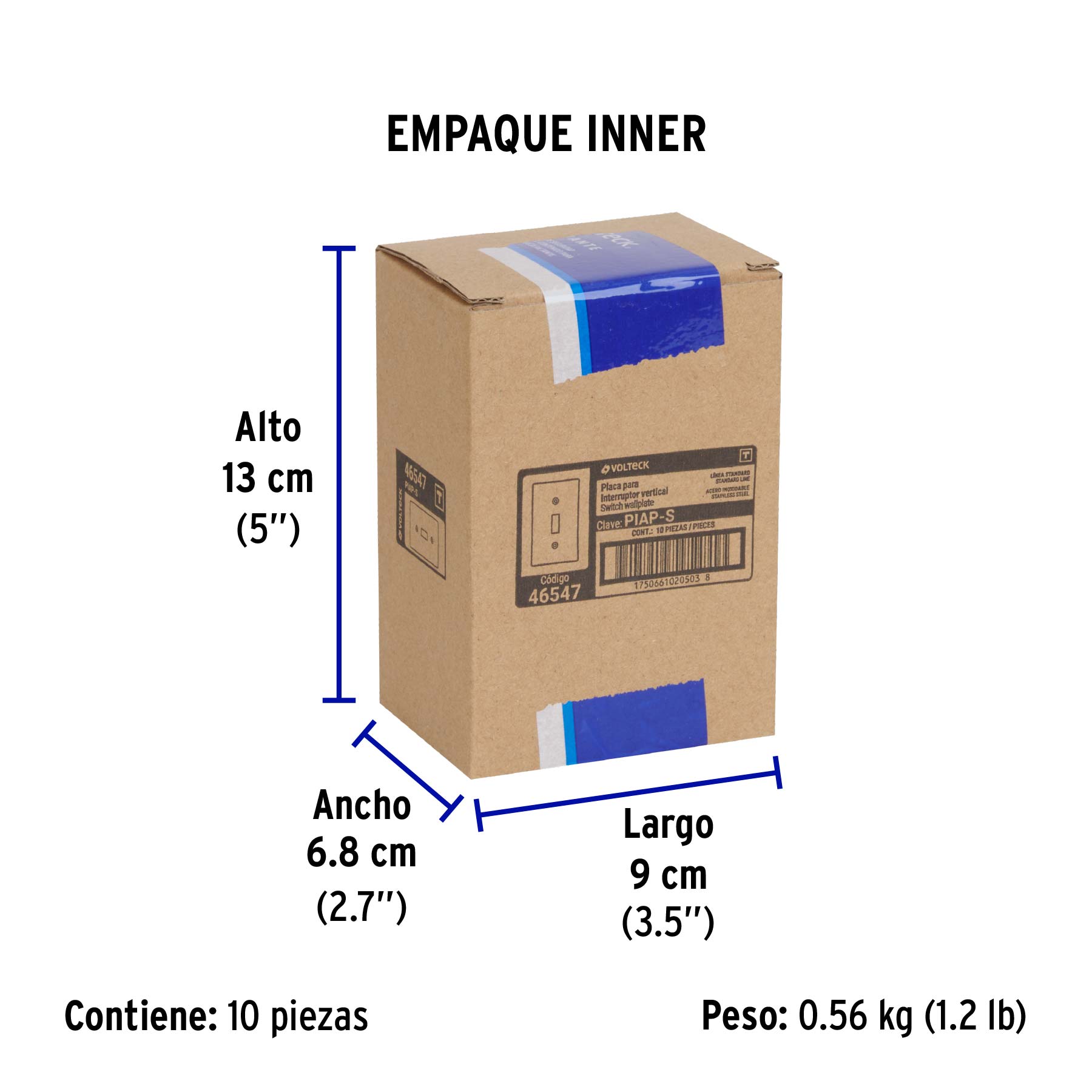Placa de Acero Inox. para interruptor vertical, Standard - Empaque