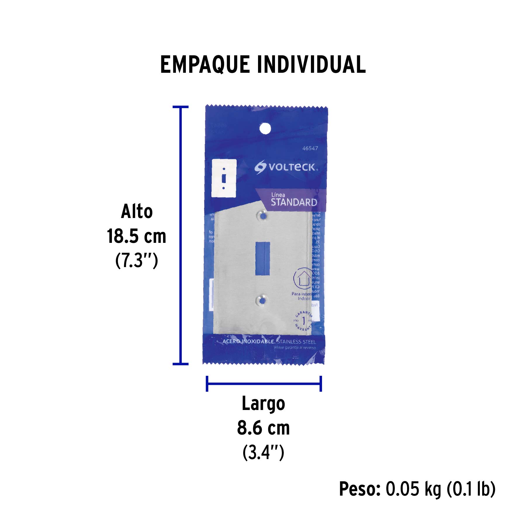 Placa de Acero Inox. para interruptor vertical, Standard - Empaque