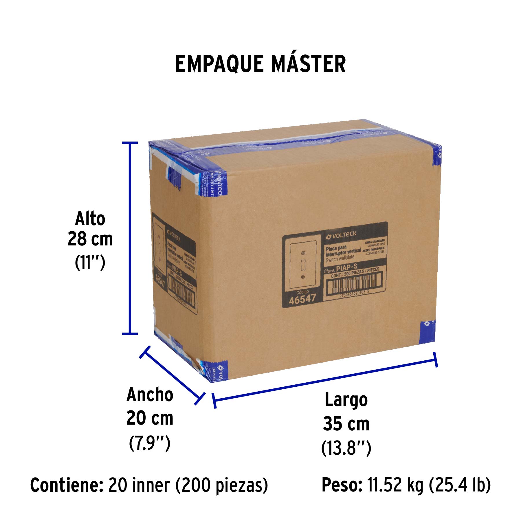 Placa de Acero Inox. para interruptor vertical, Standard - Empaque