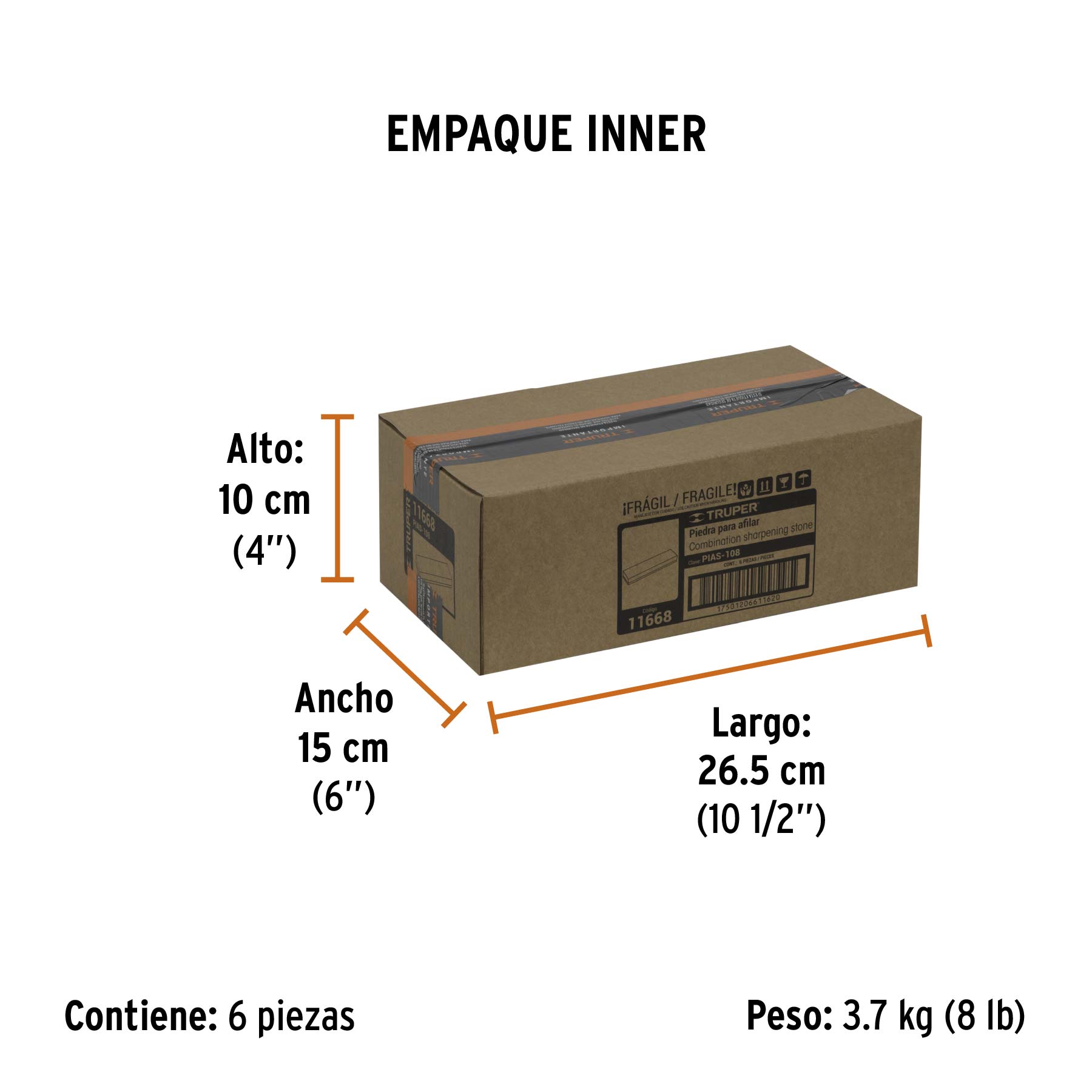 Piedra para asentar 200 mm, doble grano 150 y 240, TRUPER - Empaque