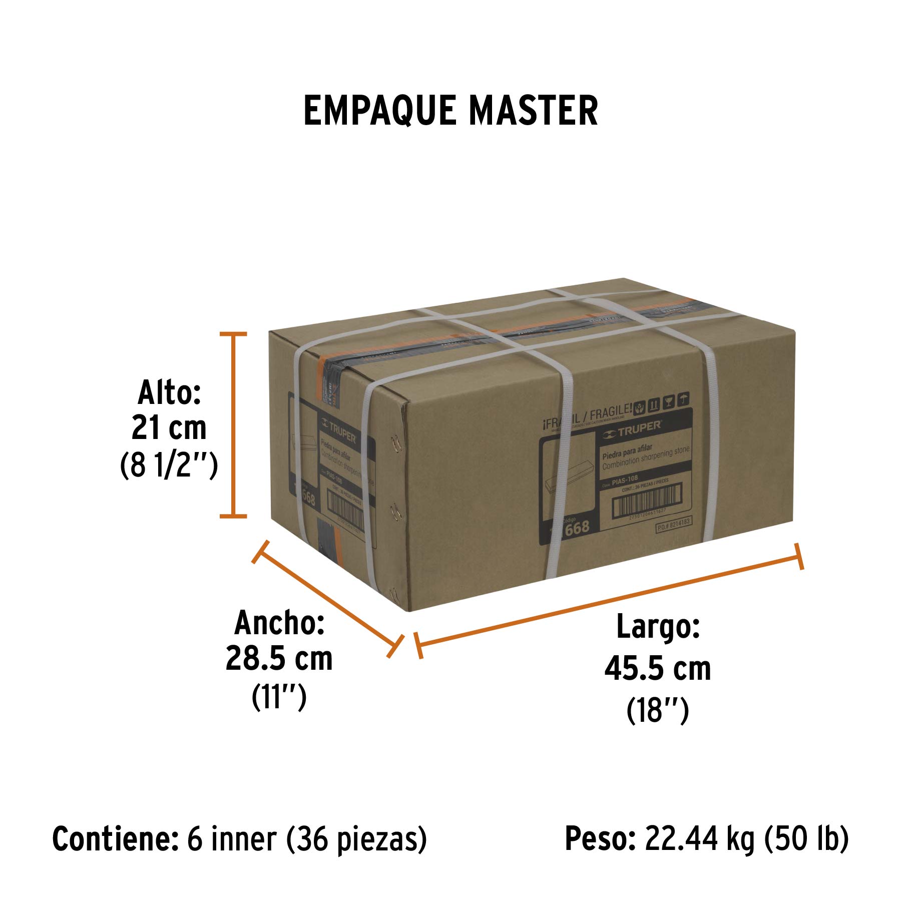 Piedra para asentar 200 mm, doble grano 150 y 240, TRUPER - Empaque