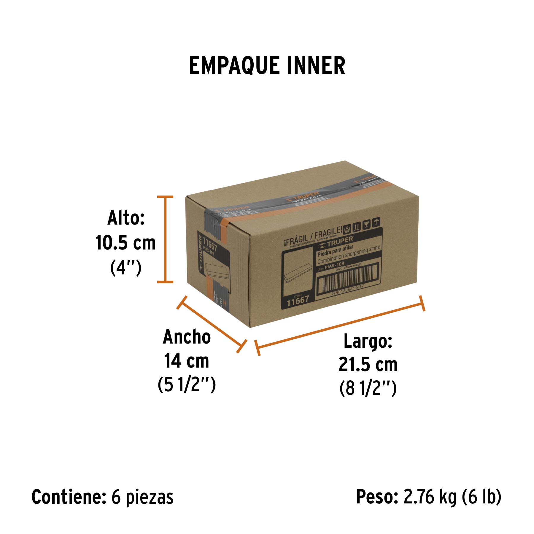 Piedra para asentar 150 mm, doble grano 150 y 240, TRUPER - Empaque