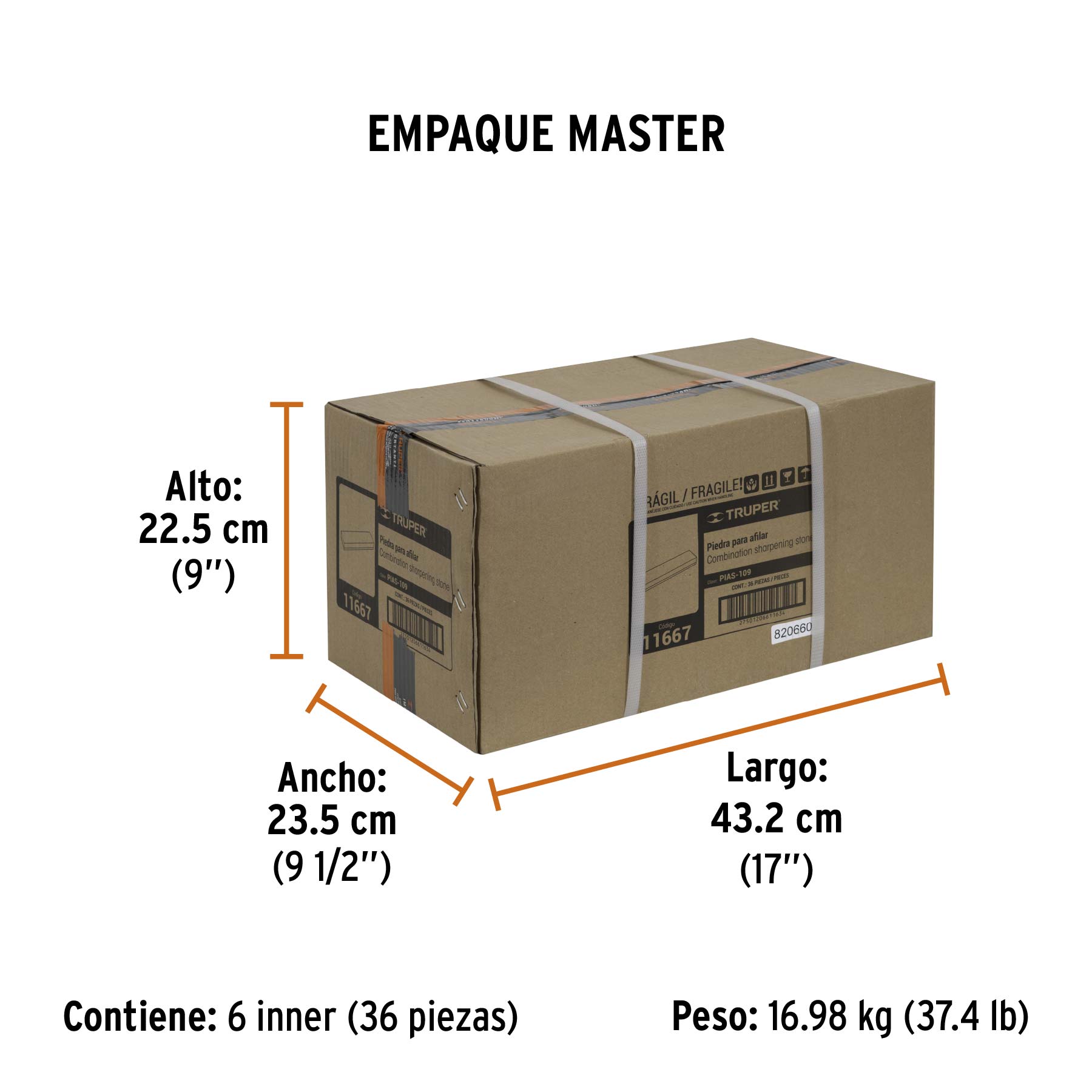 Piedra para asentar 150 mm, doble grano 150 y 240, TRUPER - Empaque