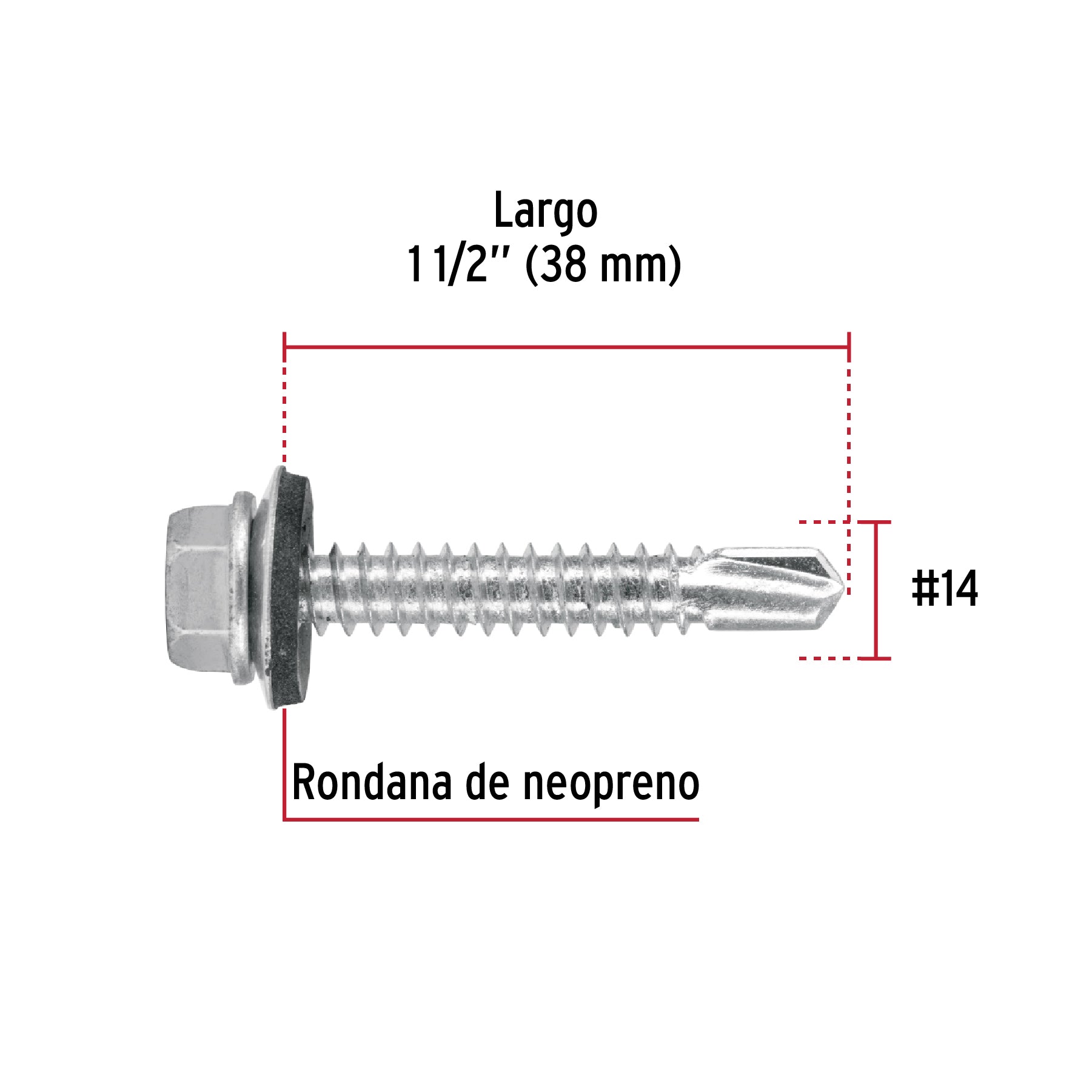 Blíster 7 pijas #14x1-1/2" hexagonal punta broca con rondana
