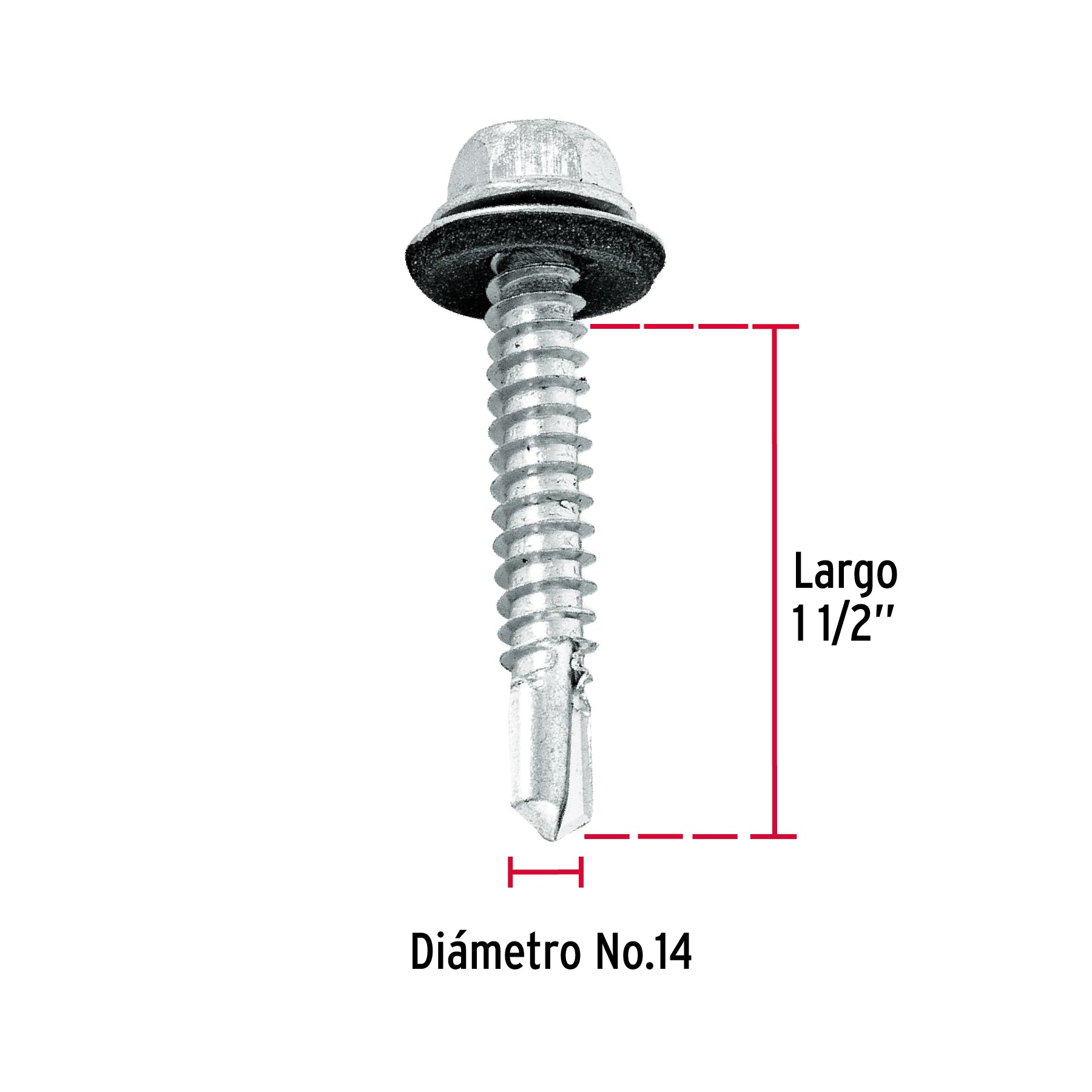 50 pijas #14 x 1-1/2" hexagonal, punta broca con rondana