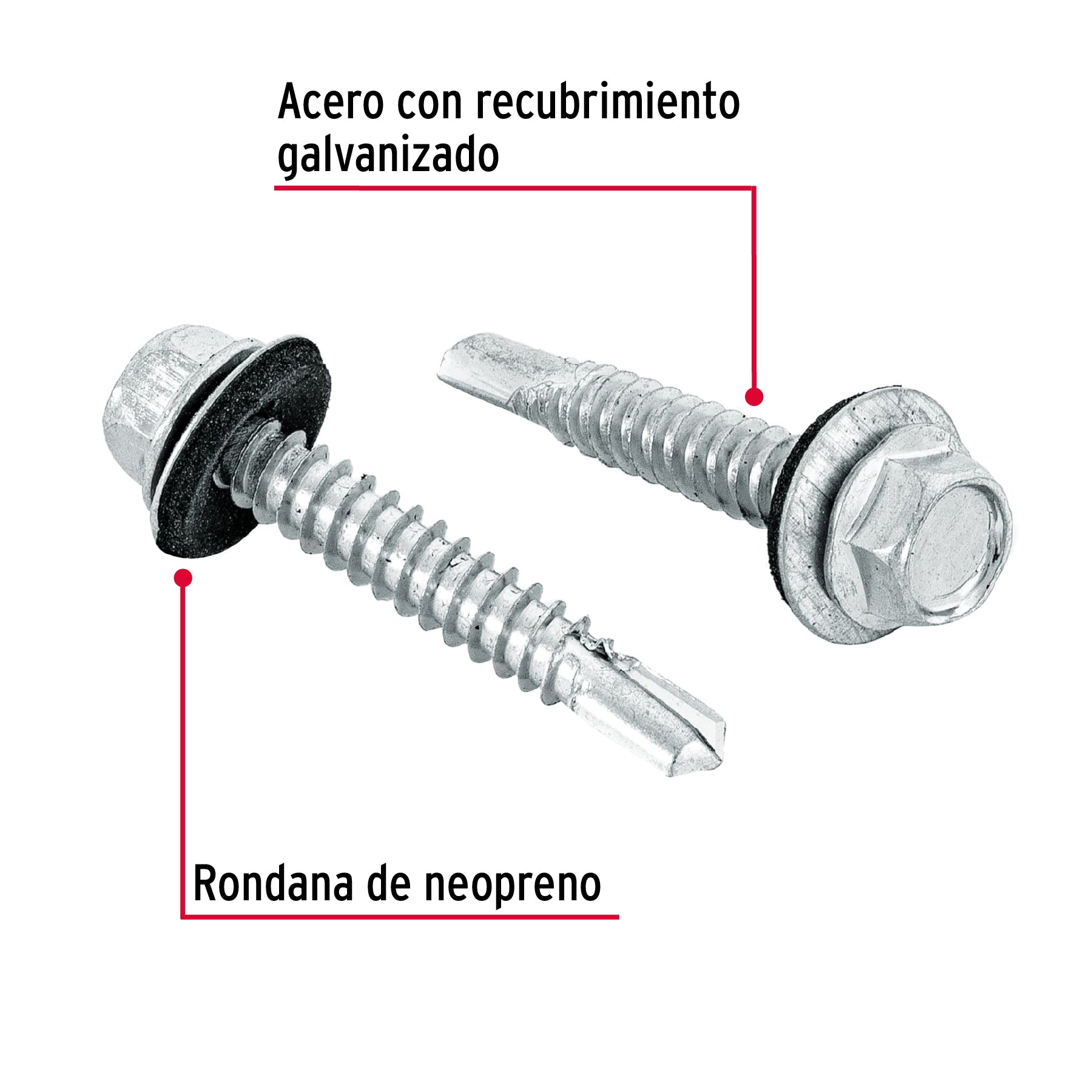 50 pijas #14 x 1-1/2" hexagonal, punta broca con rondana