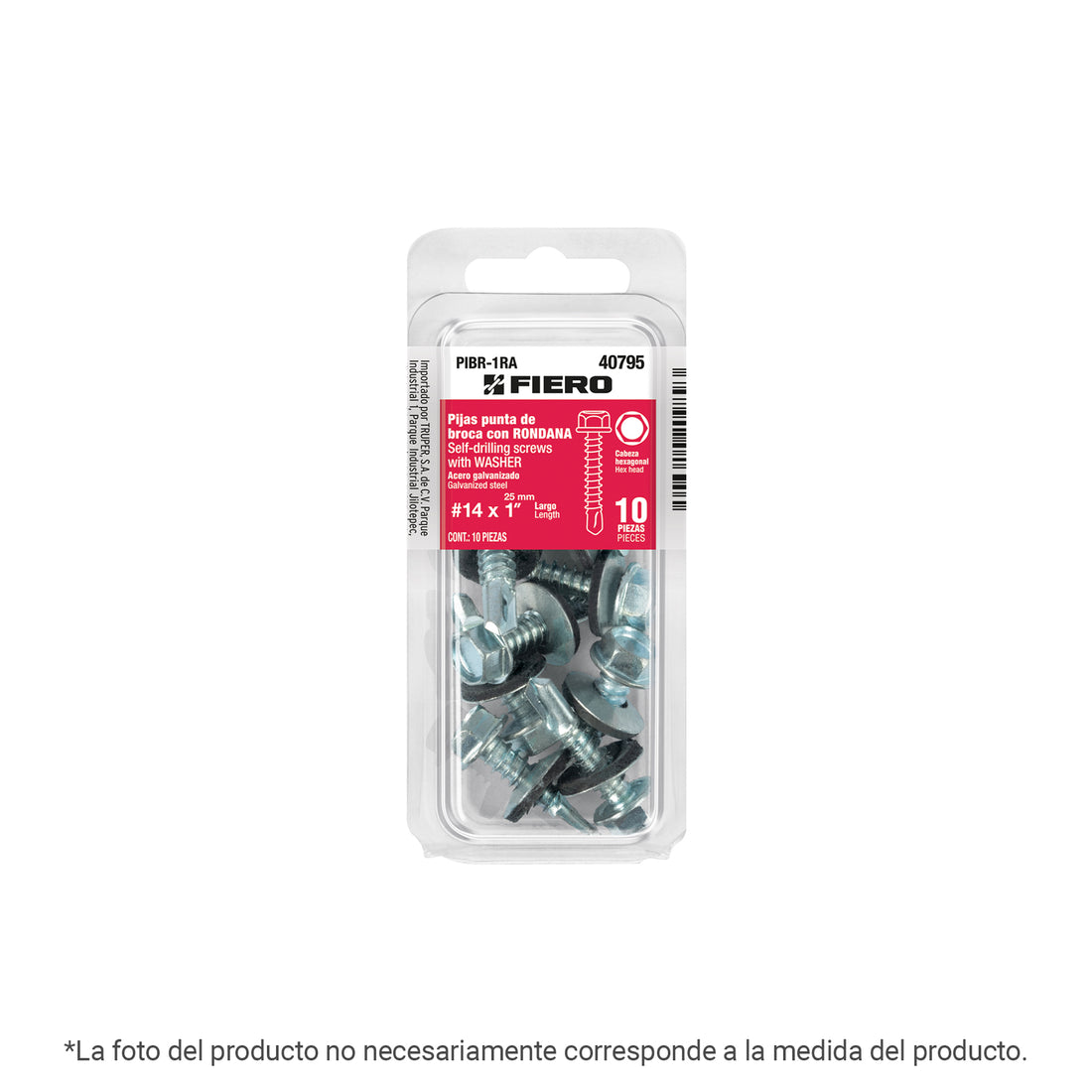 Blíster 8 pijas #14x1-1/4" hexagonal punta broca con rondana