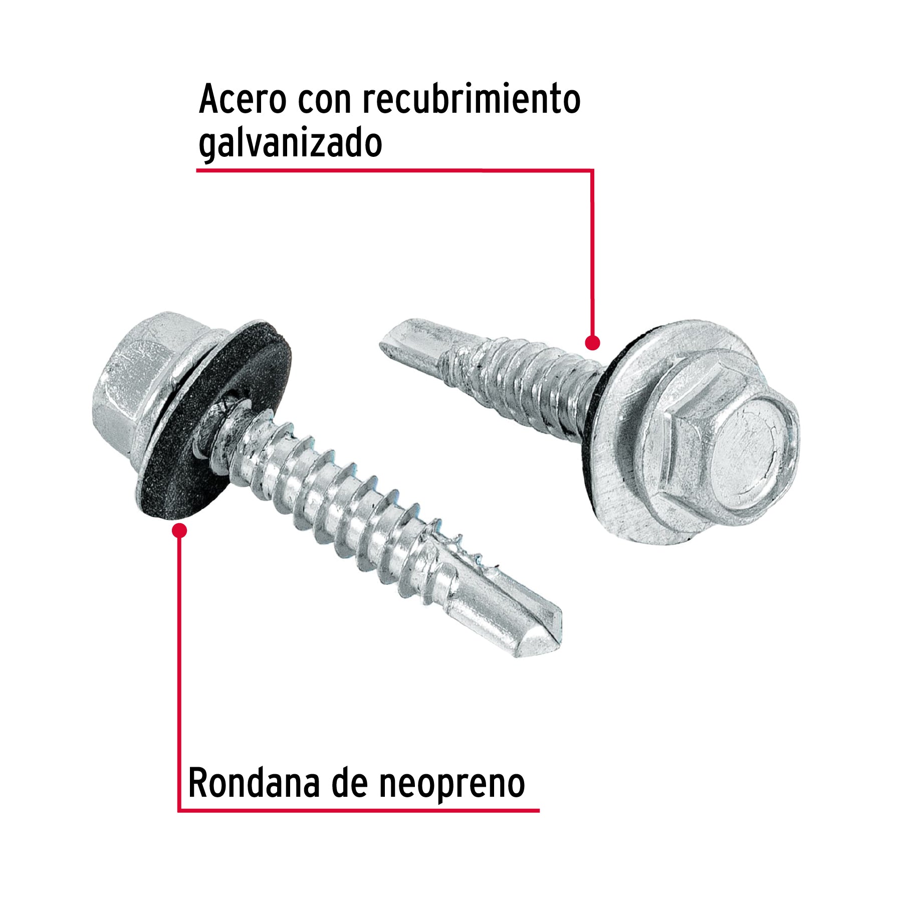 50 pijas #14 x 1-1/4" hexagonal, punta broca con rondana