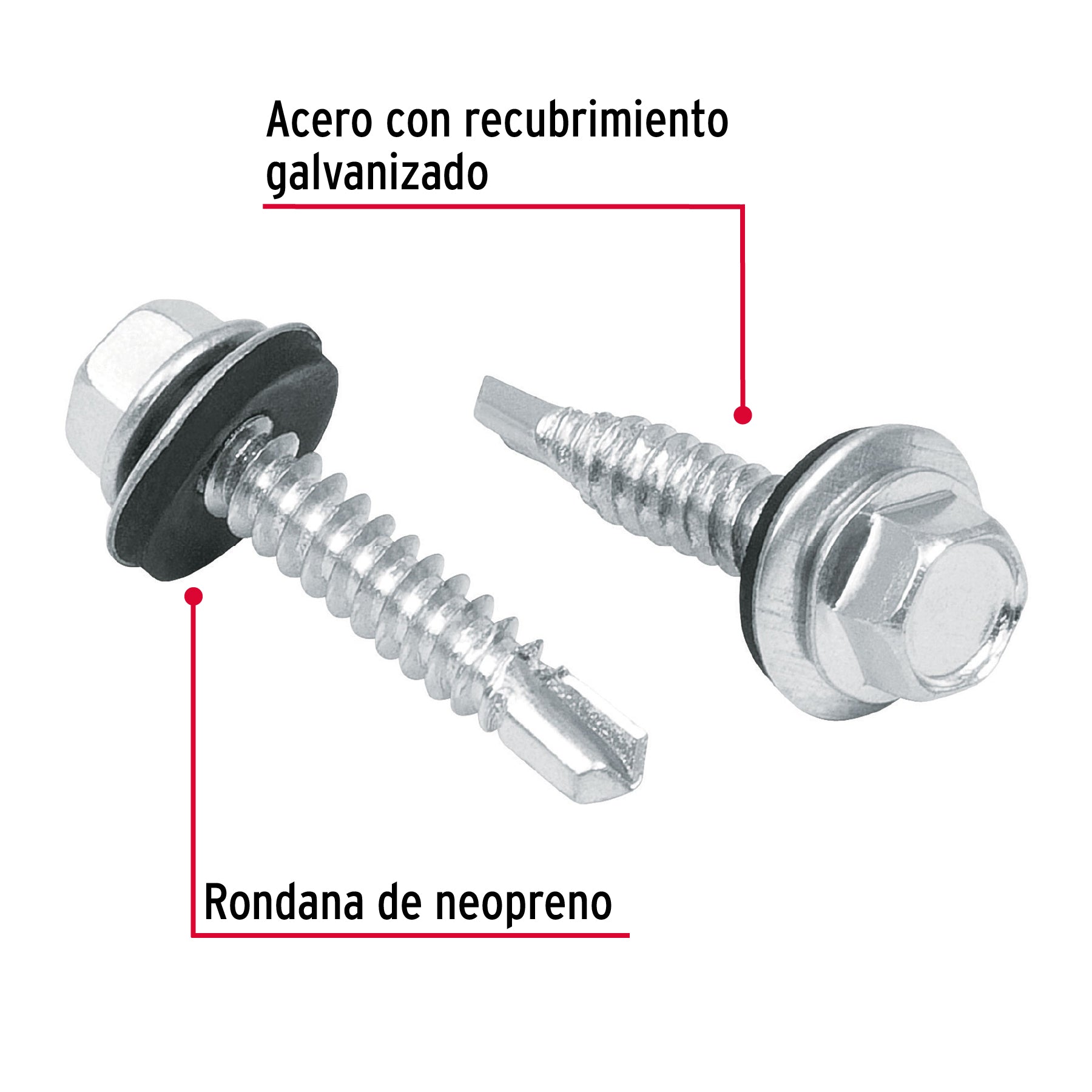 100 pijas #14 x 1" hexagonal, punta broca con rondana