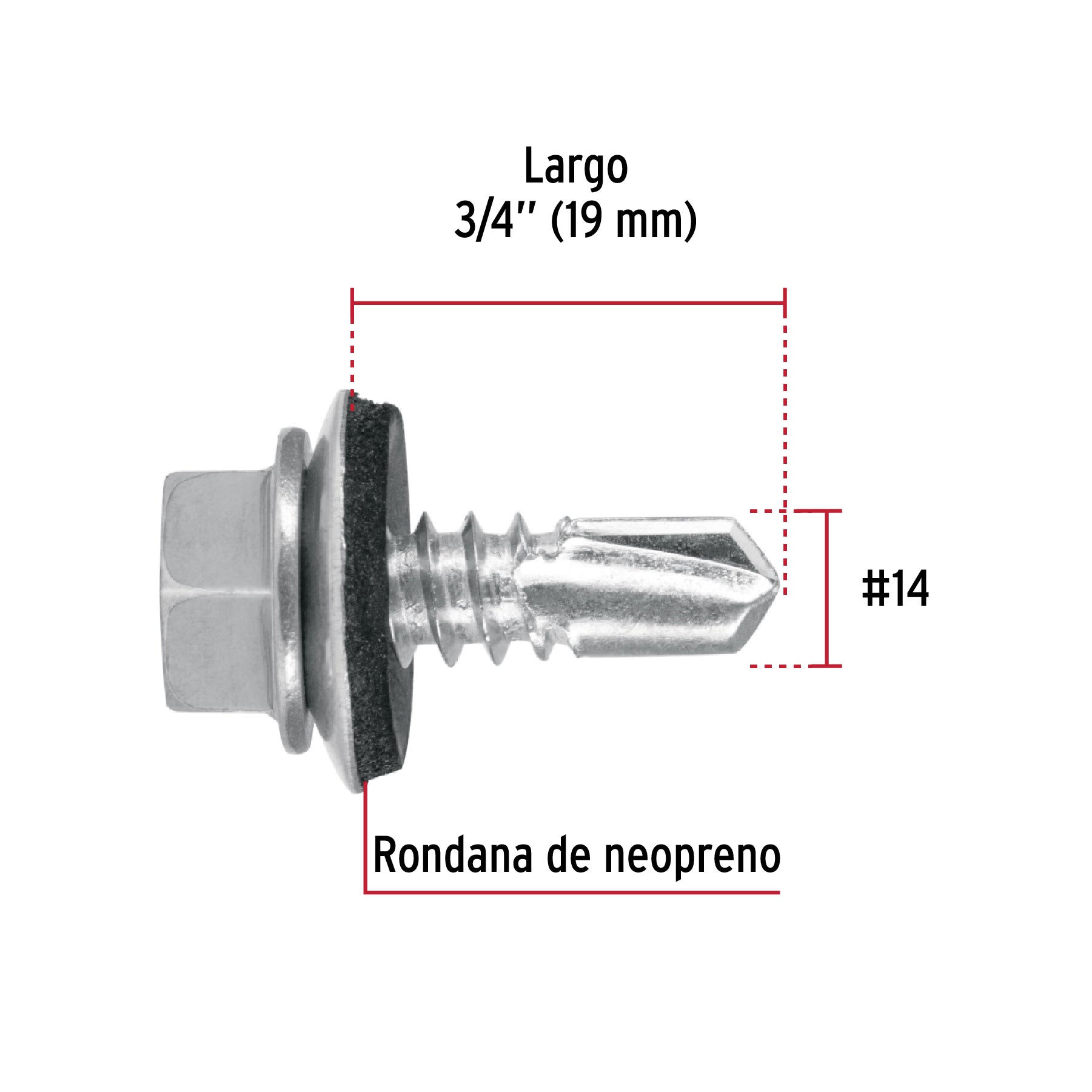 Blíster 12 pijas #14x3/4" hexagonal punta broca con rondana