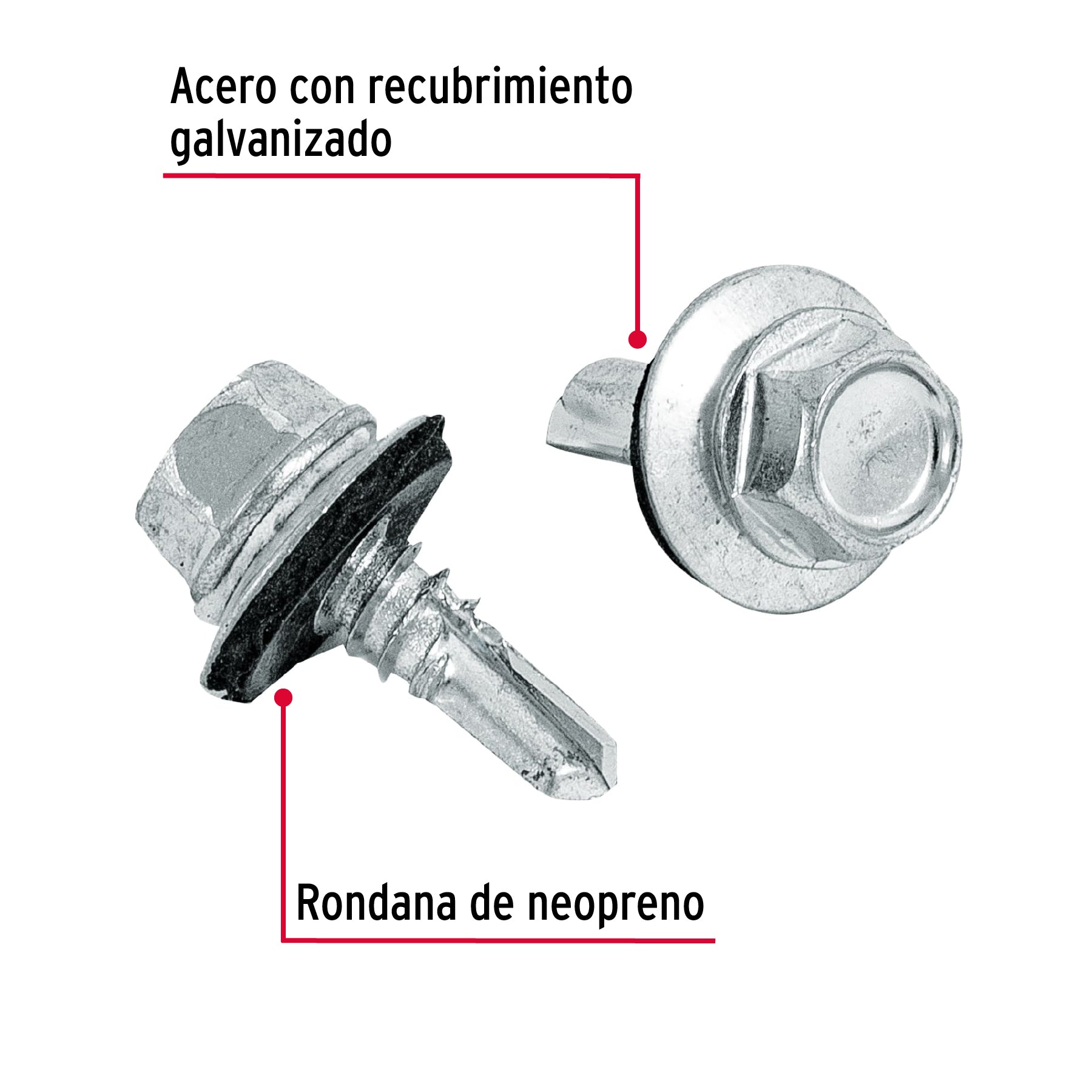 100 pijas #14 x 3/4" hexagonal, punta broca con rondana