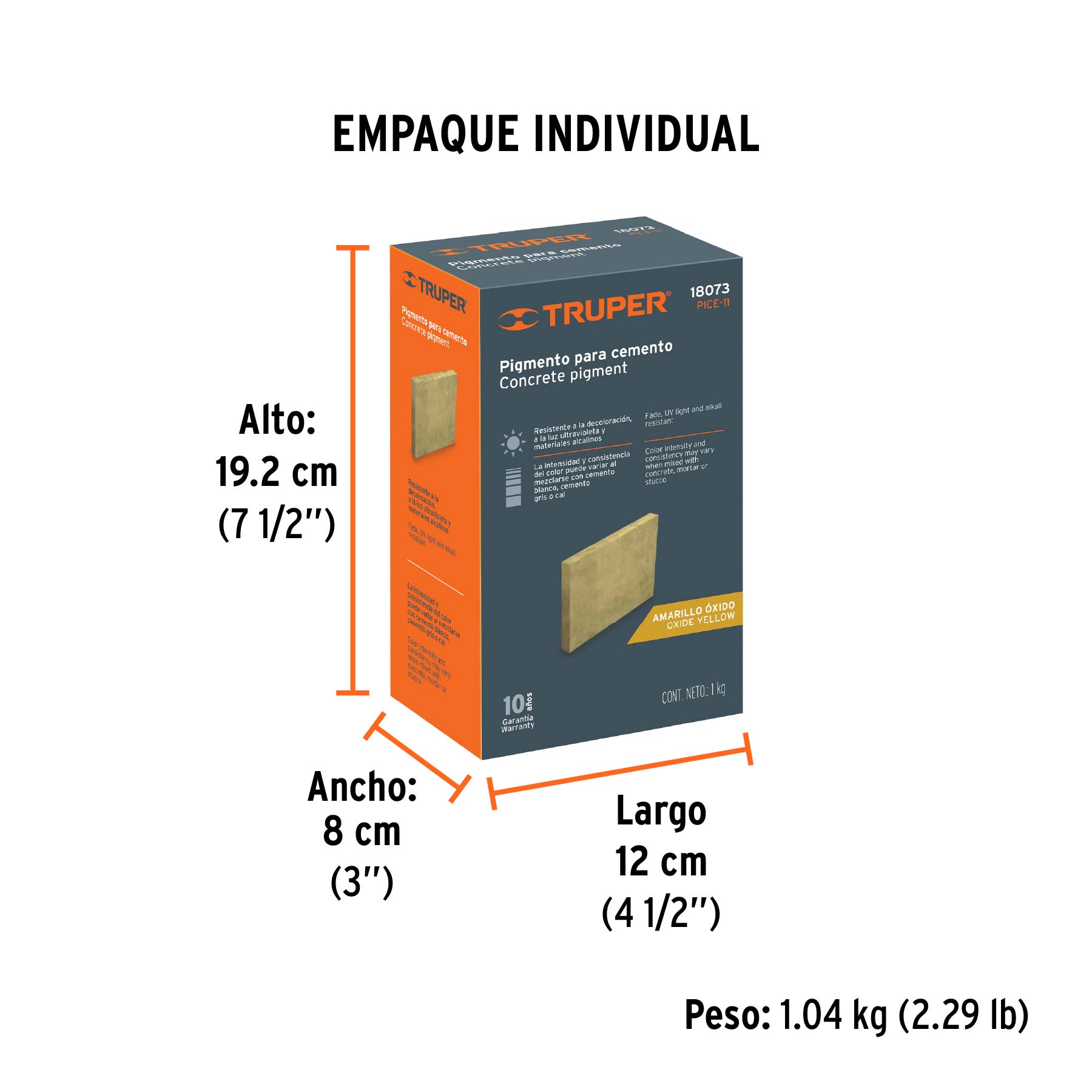 Pigmento amarillo óxido para cemento, 1 kg, TRUPER - Empaque