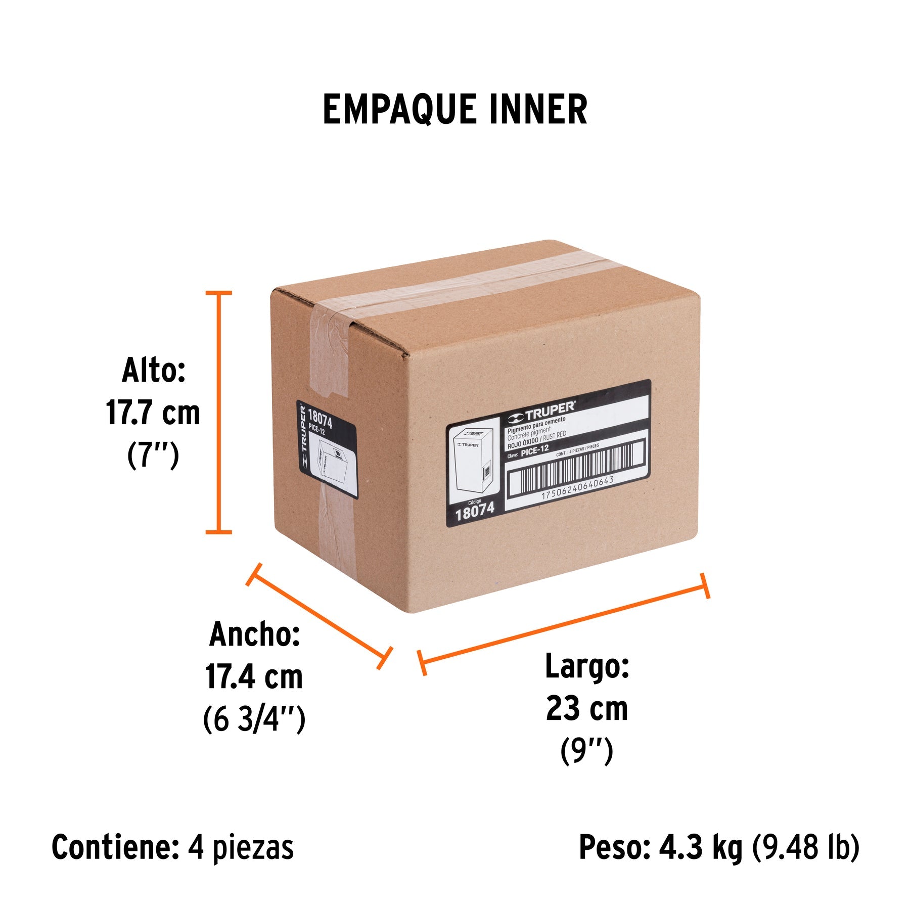Pigmento rojo óxido para cemento, 1 kg, TRUPER - Empaque