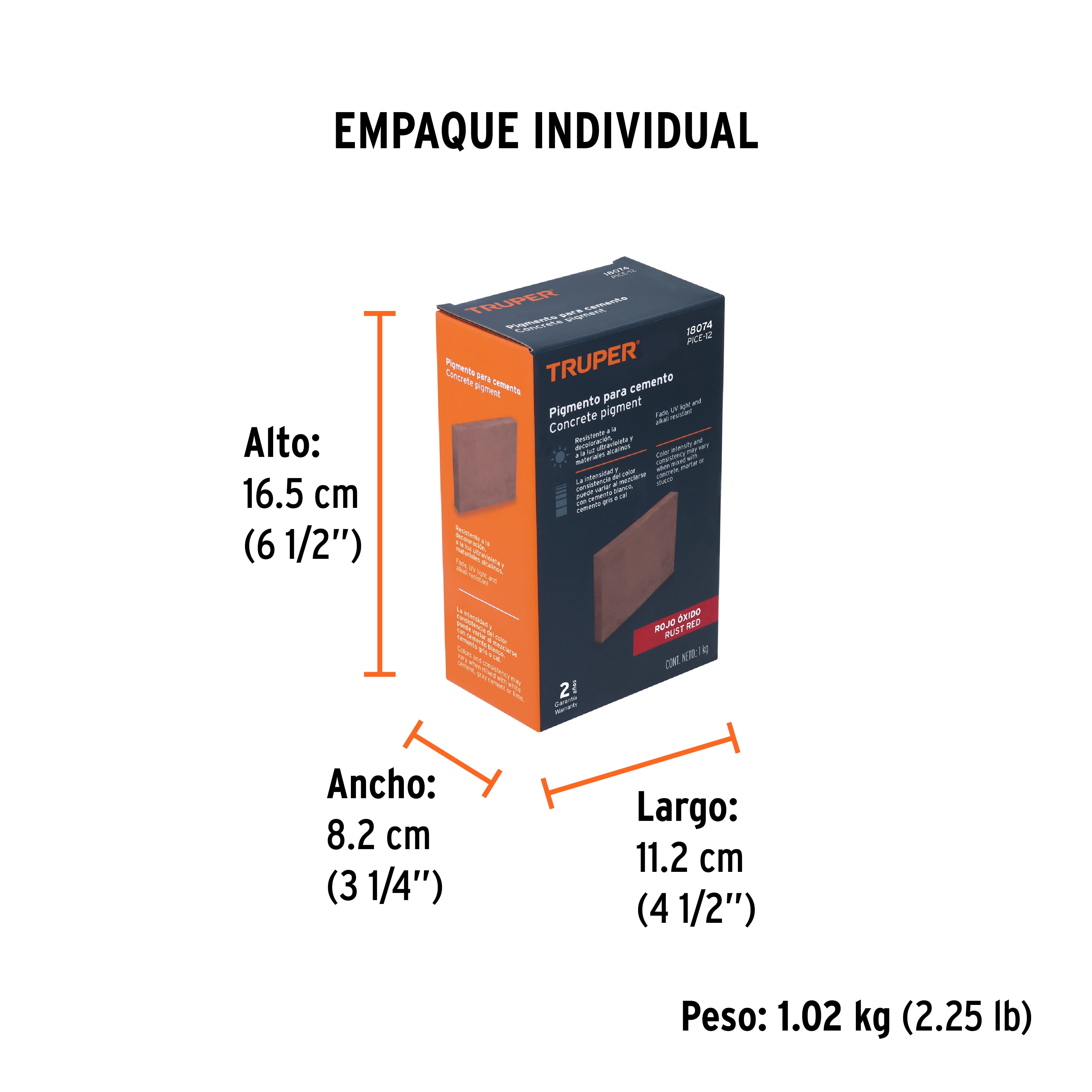 Pigmento rojo óxido para cemento, 1 kg, TRUPER - Empaque