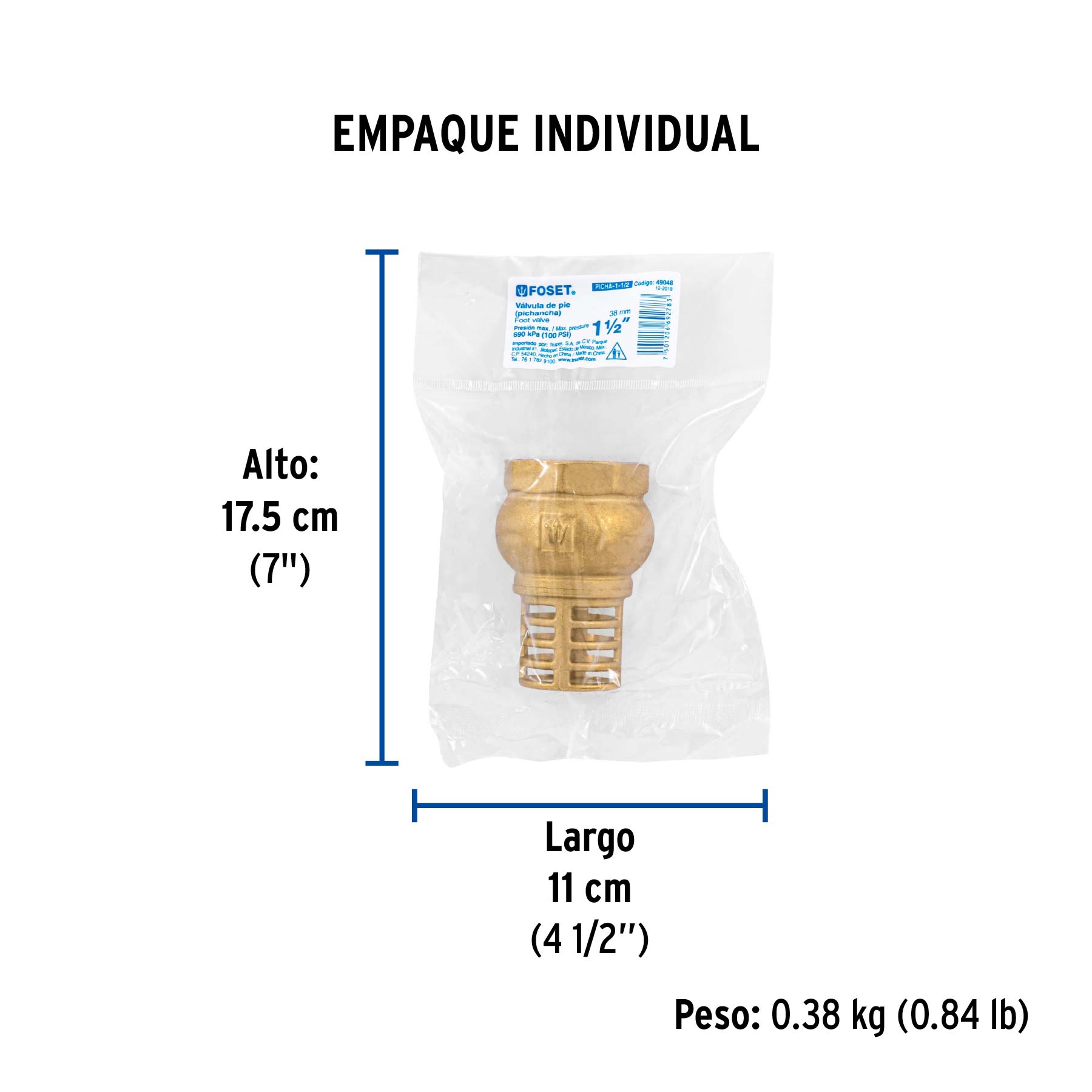 Pichancha con rejilla de latón 1-1/2", FOSET - Empaque