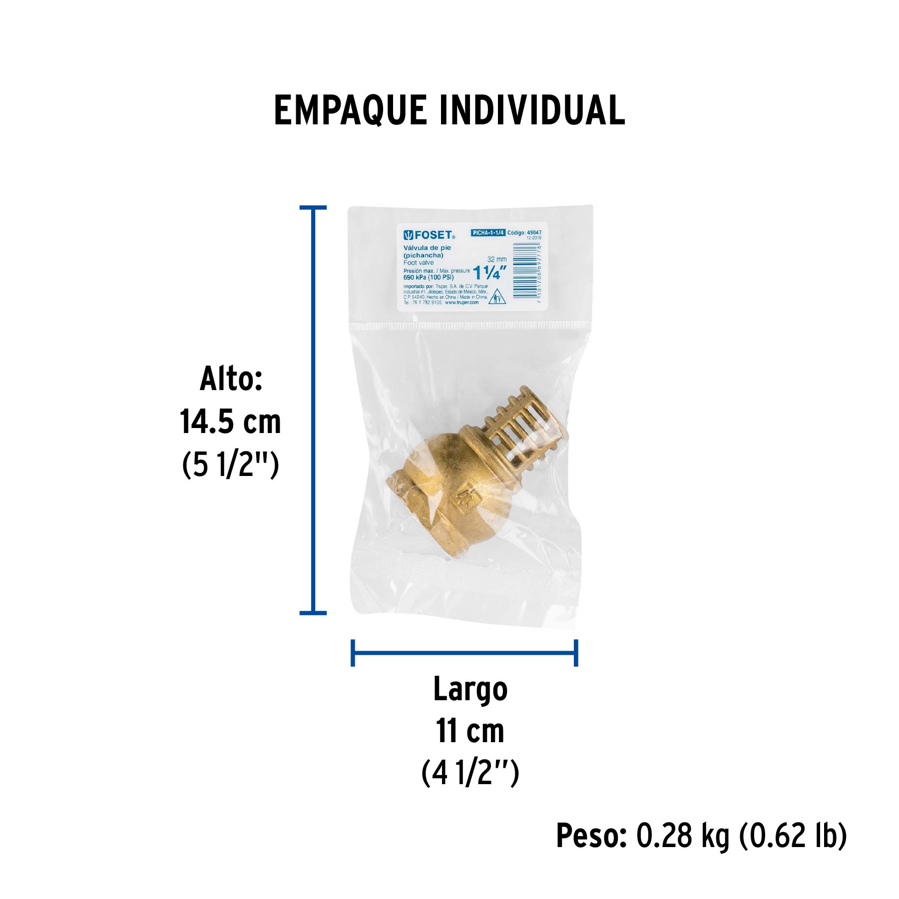 Pichancha con rejilla de latón 1-1/4", FOSET - Empaque
