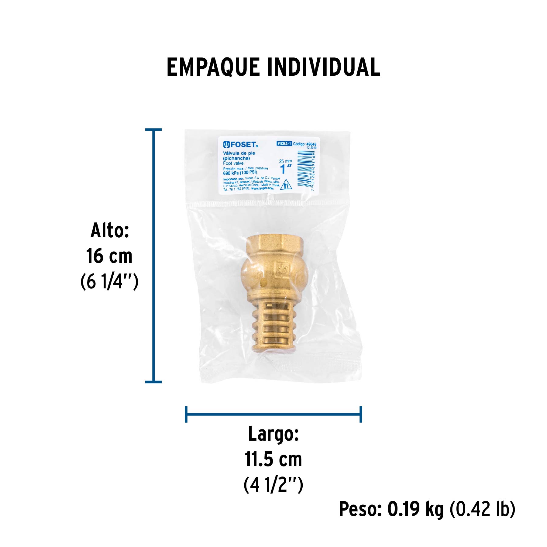 Pichancha con rejilla de latón 1", FOSET - Empaque