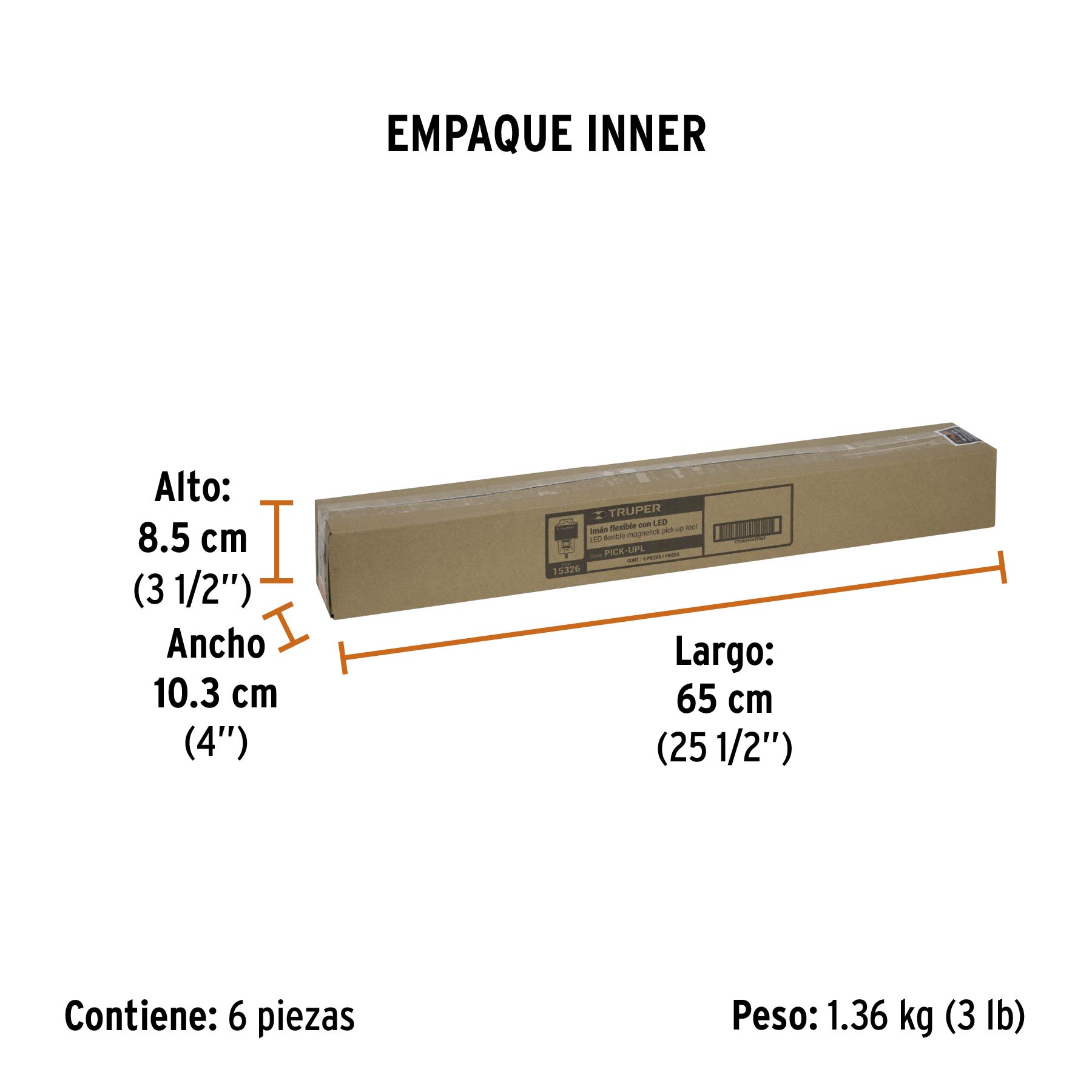 Imán flexible de acero con LED, 3 kg, TRUPER - Empaque
