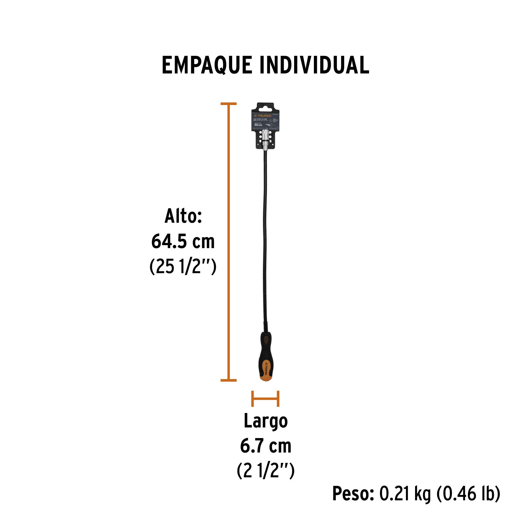 Imán flexible de acero con LED, 3 kg, TRUPER - Empaque