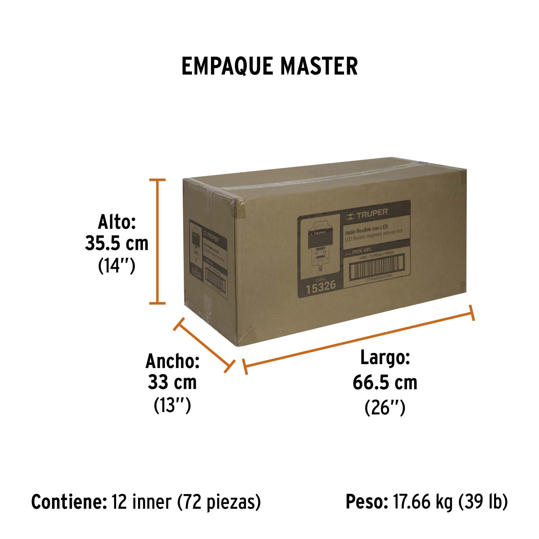 Imán flexible de acero con LED, 3 kg, TRUPER - Empaque