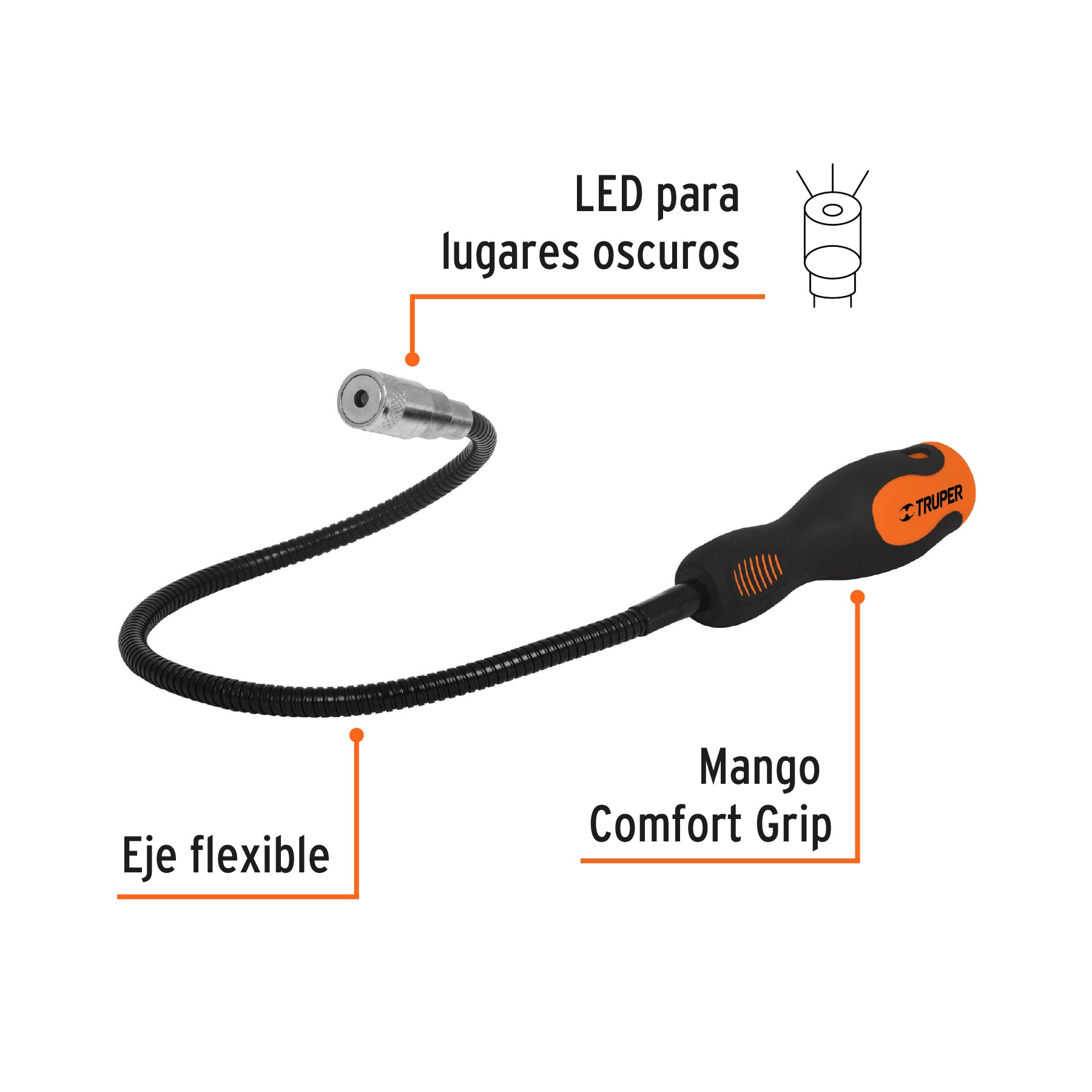 Imán flexible de acero con LED, 3 kg, TRUPER