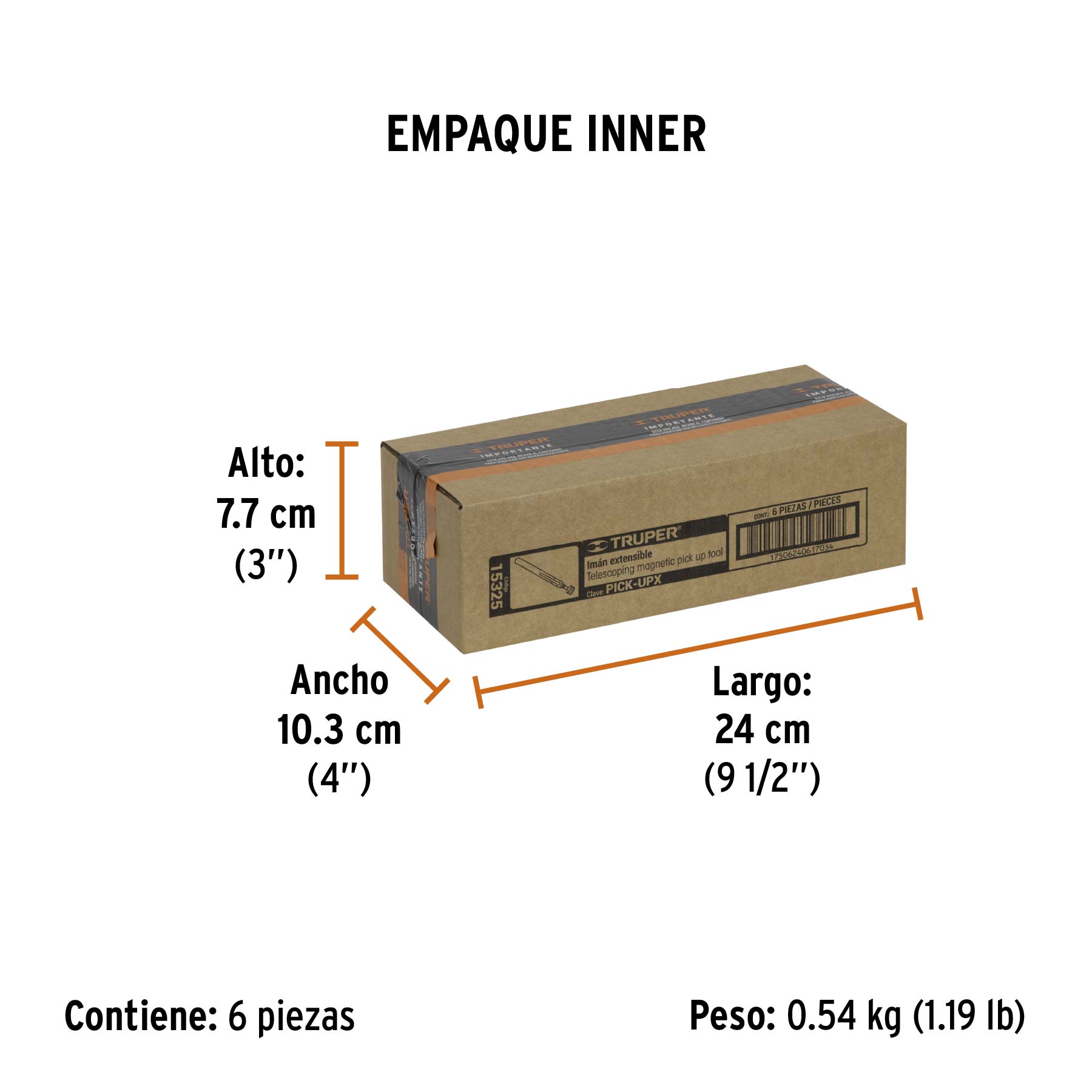 Imán extensible de acero inoxidable, 3.6 kg, TRUPER - Empaque