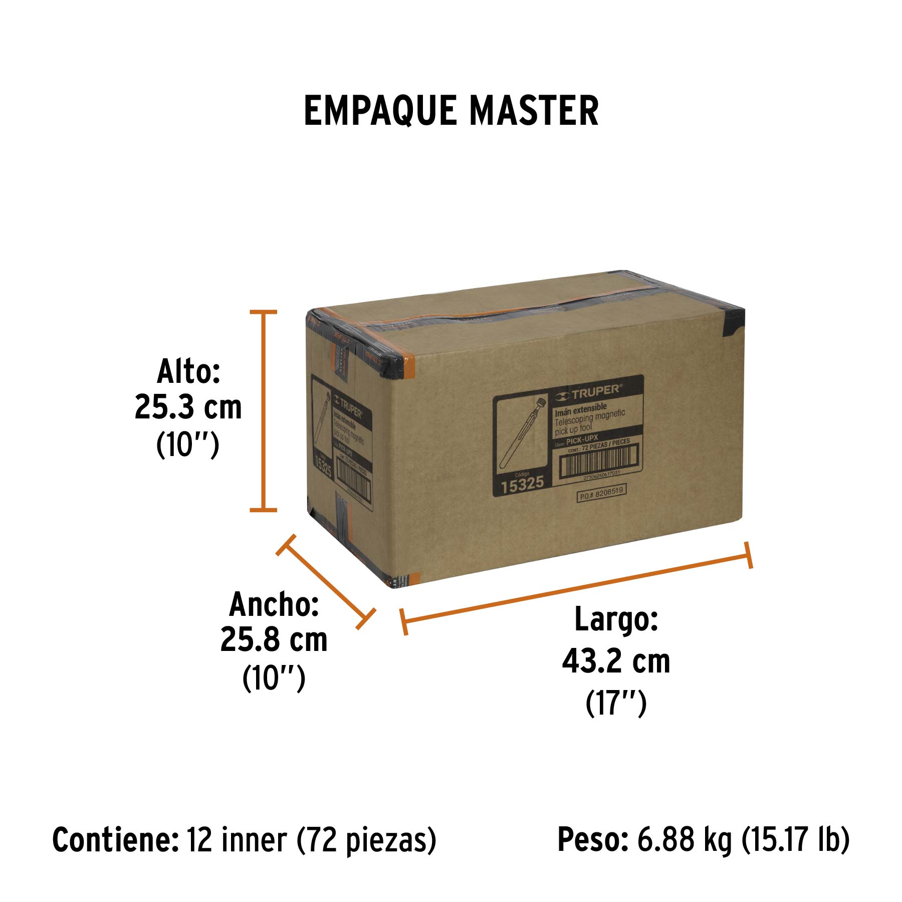 Imán extensible de acero inoxidable, 3.6 kg, TRUPER - Empaque