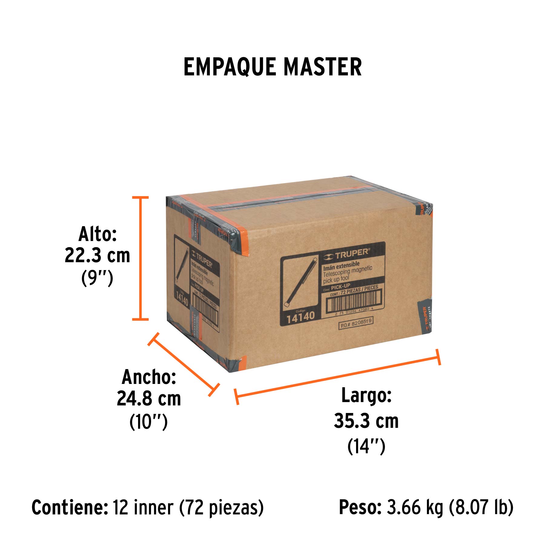 Imán extensible de acero inoxidable, 1.5 kg, TRUPER - Empaque