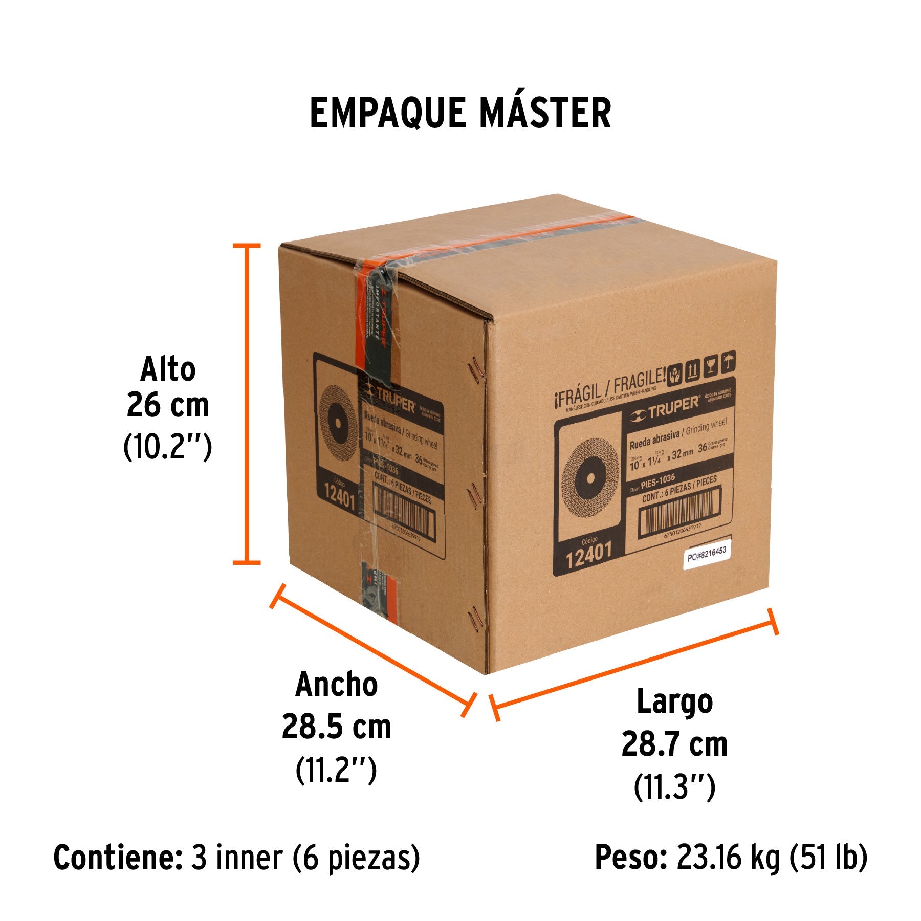 Rueda abrasiva p/esmeril 10"x32mm, óxido aluminio, grano 36 - Empaque