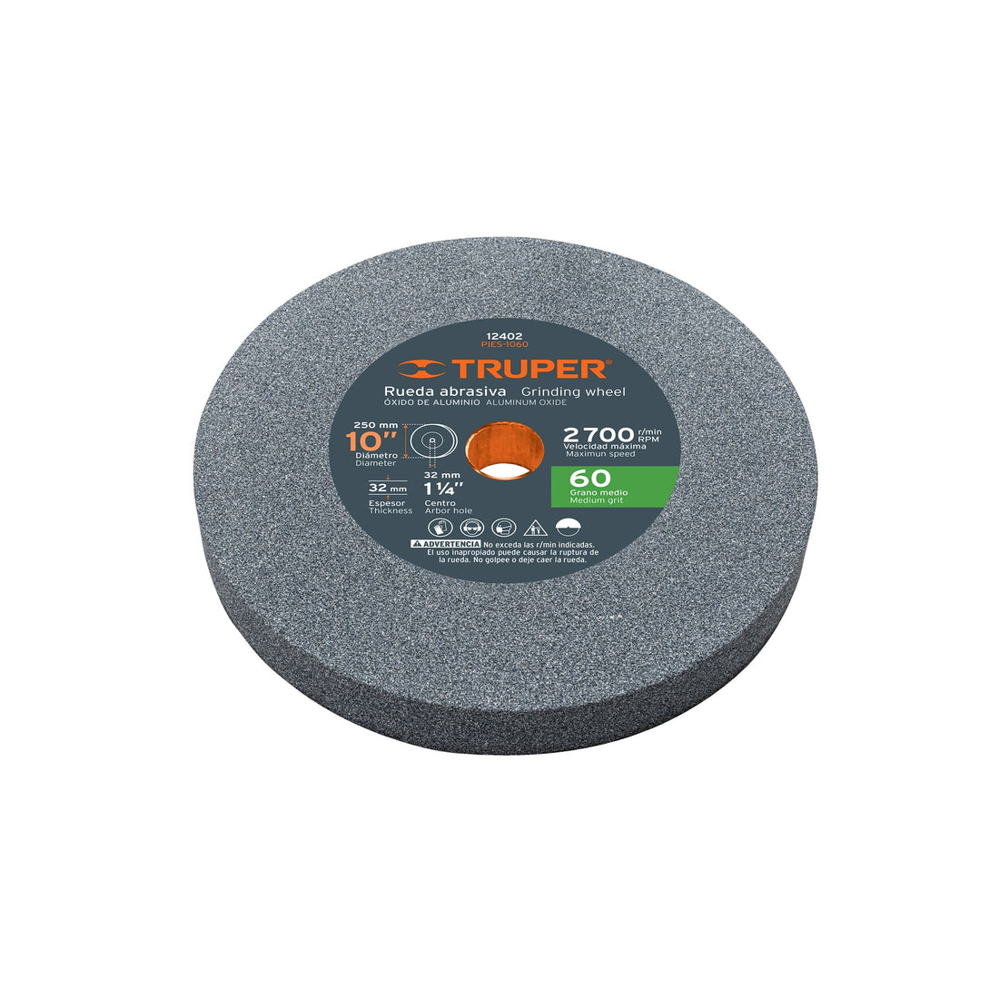 Rueda abrasiva p/esmeril 10"x32mm, óxido aluminio, grano 60