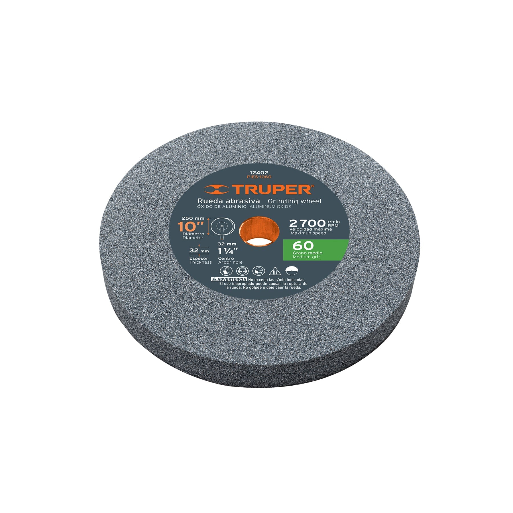 Rueda abrasiva p/esmeril 10"x32mm, óxido aluminio, grano 60