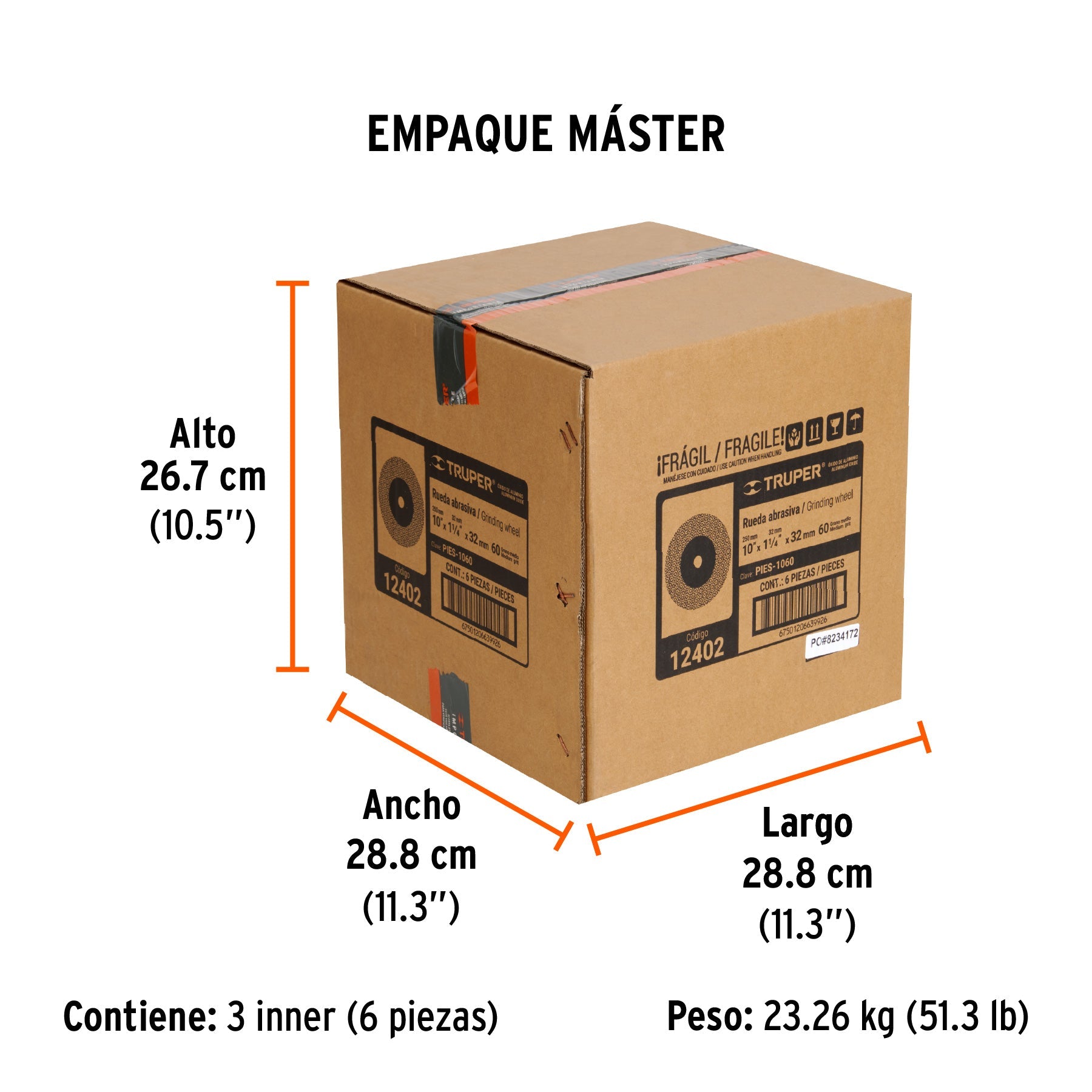 Rueda abrasiva p/esmeril 10"x32mm, óxido aluminio, grano 60 - Empaque