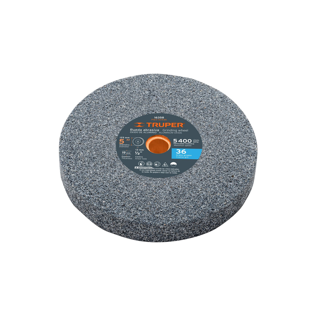Rueda abrasiva p/esmeril 5"x19mm, óxido aluminio, grano 36