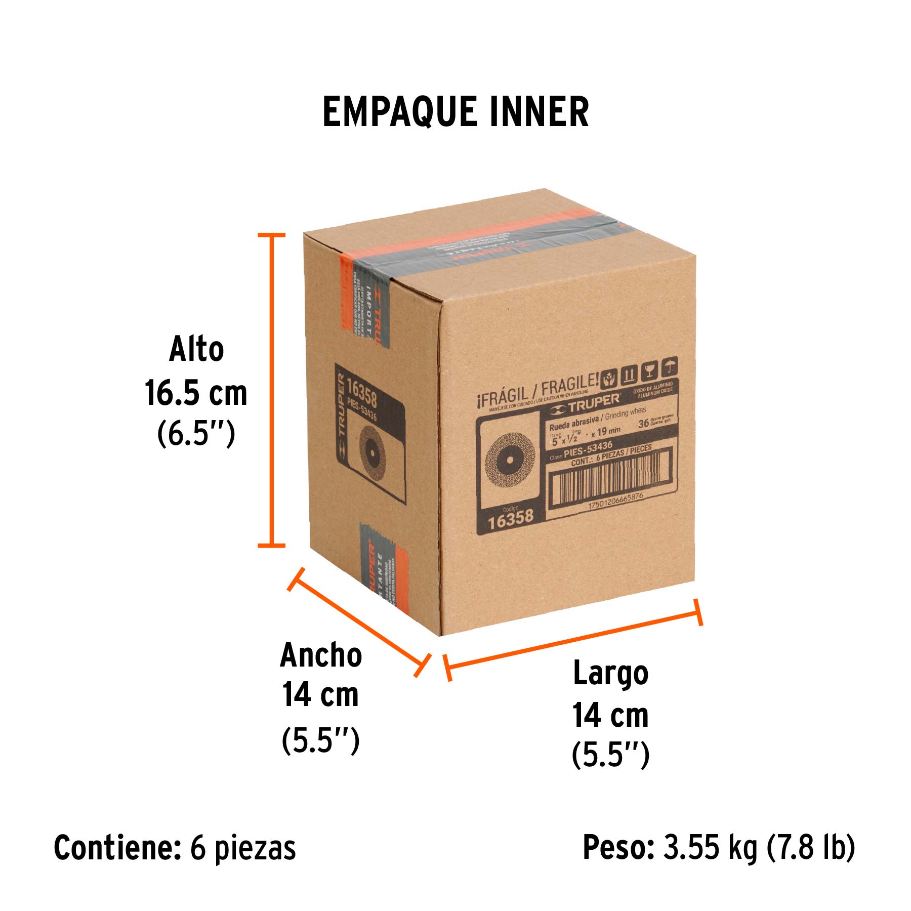 Rueda abrasiva p/esmeril 5"x19mm, óxido aluminio, grano 36 - Empaque