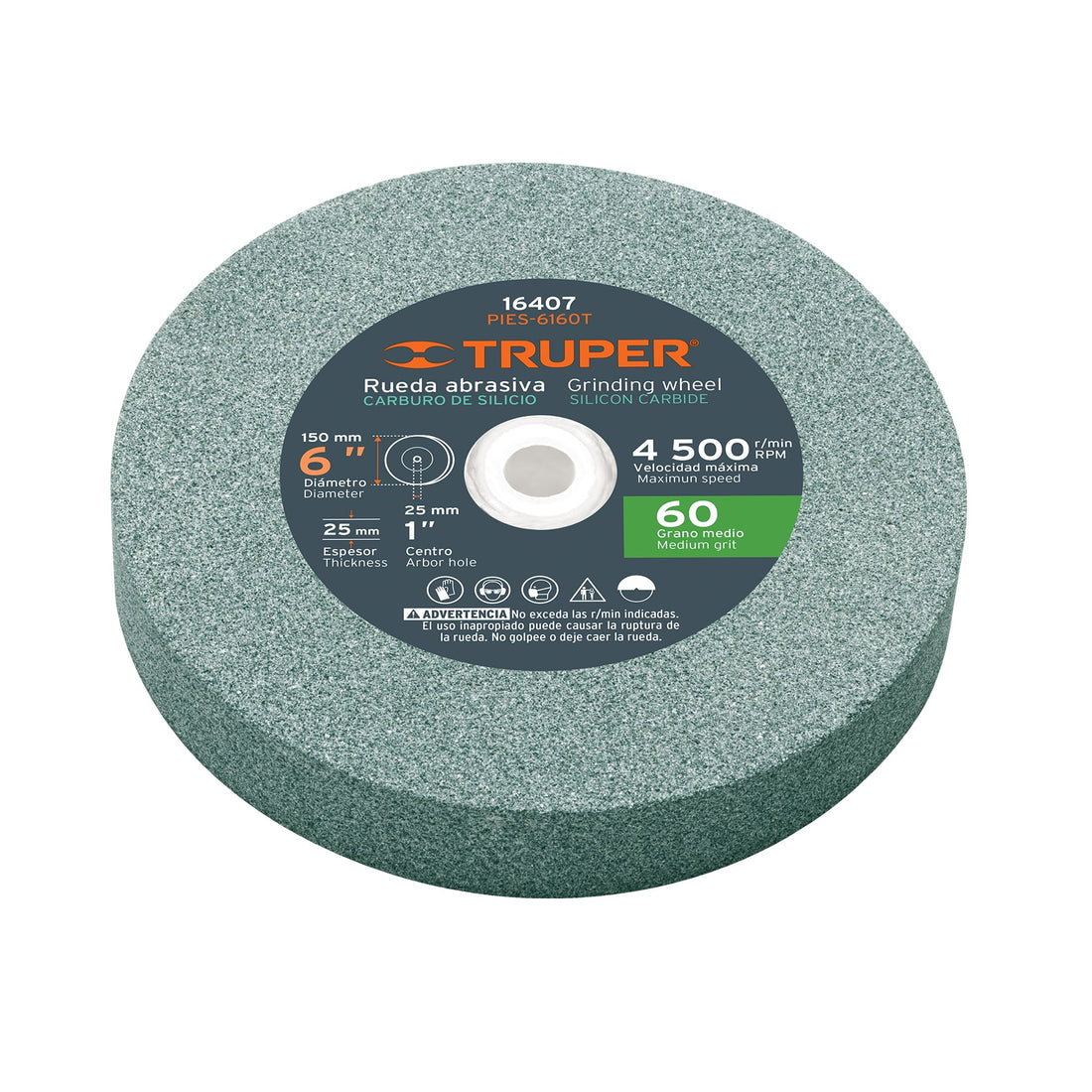 Rueda abrasiva p/esmeril 6"x25mm, carburo silicio, grano 60
