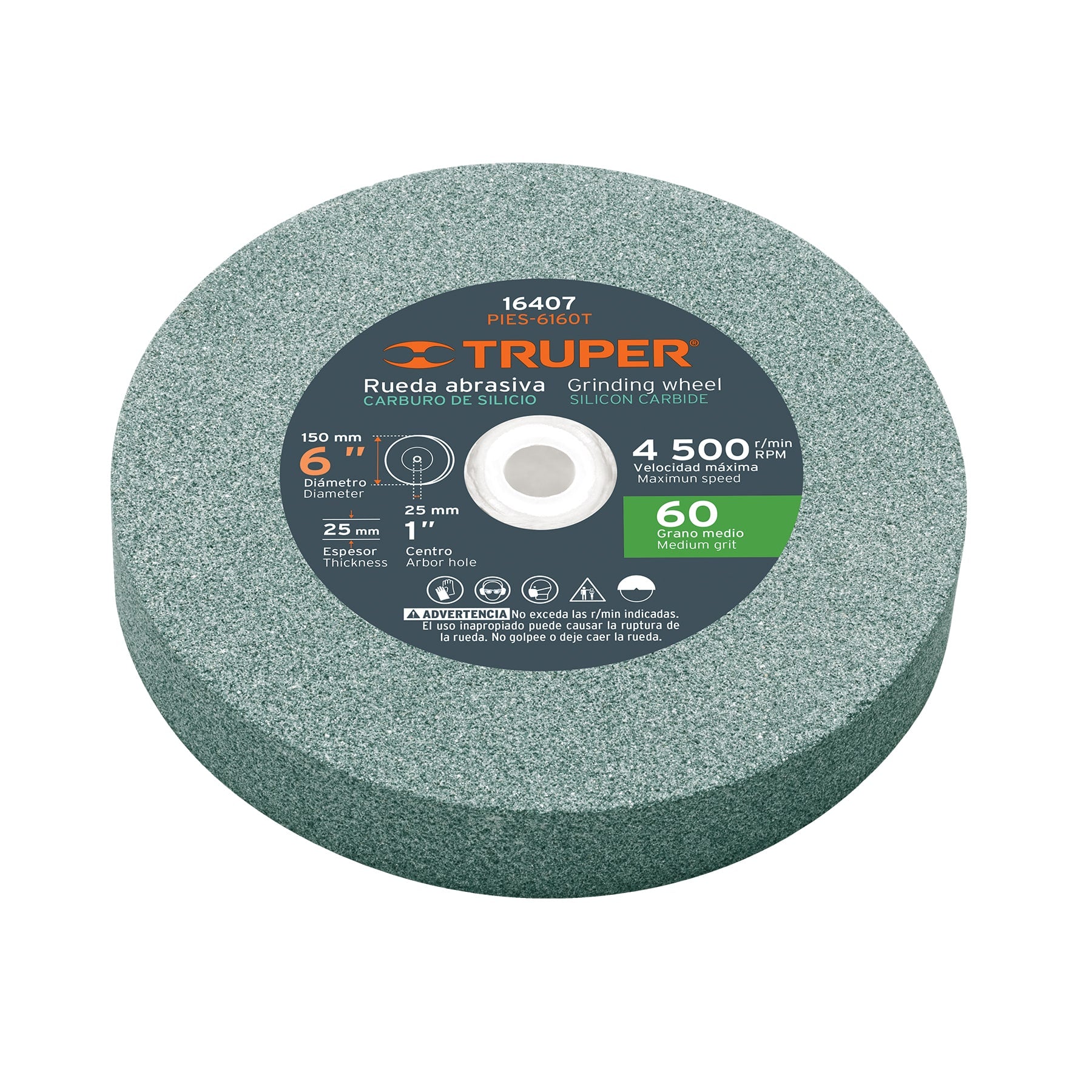 Rueda abrasiva p/esmeril 6"x25mm, carburo silicio, grano 60