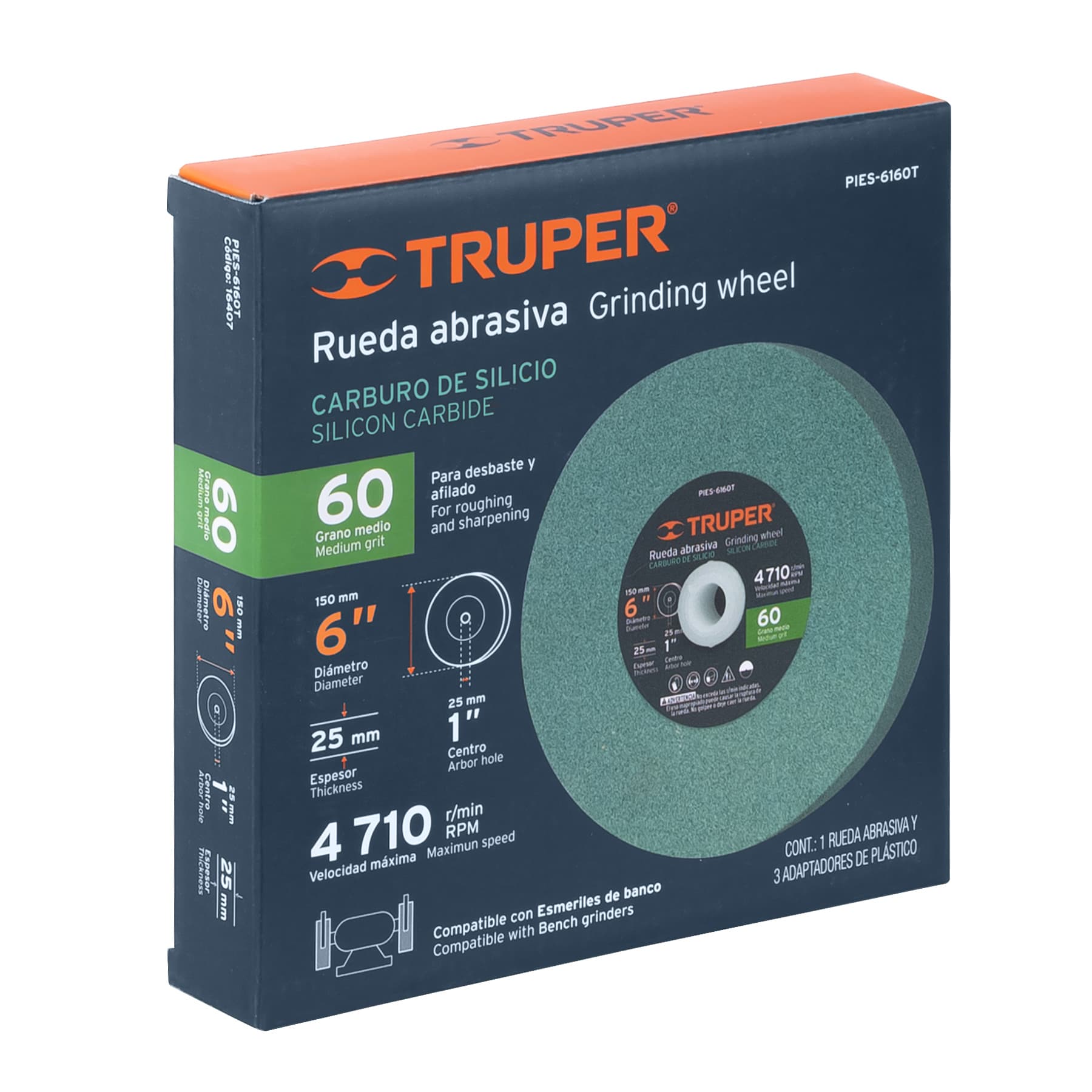 Rueda abrasiva p/esmeril 6"x25mm, carburo silicio, grano 60