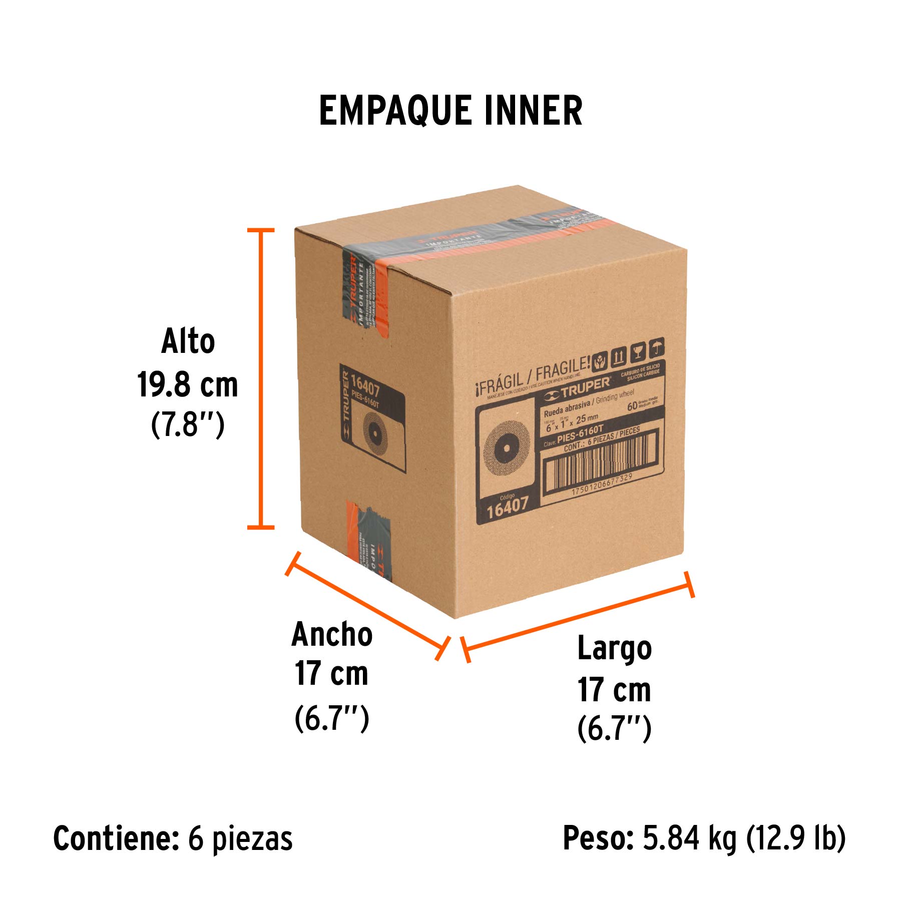 Rueda abrasiva p/esmeril 6"x25mm, carburo silicio, grano 60 - Empaque