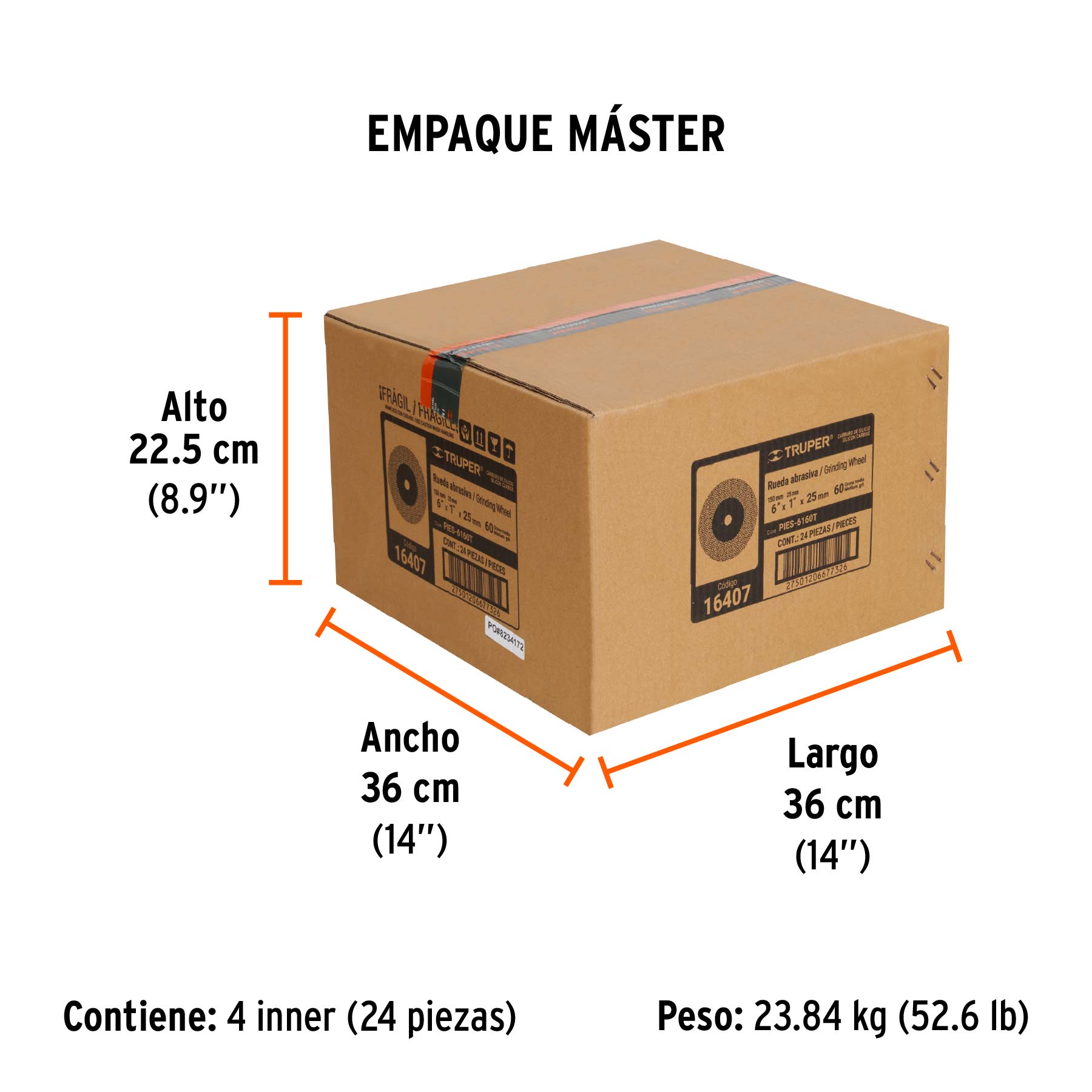 Rueda abrasiva p/esmeril 6"x25mm, carburo silicio, grano 60 - Empaque
