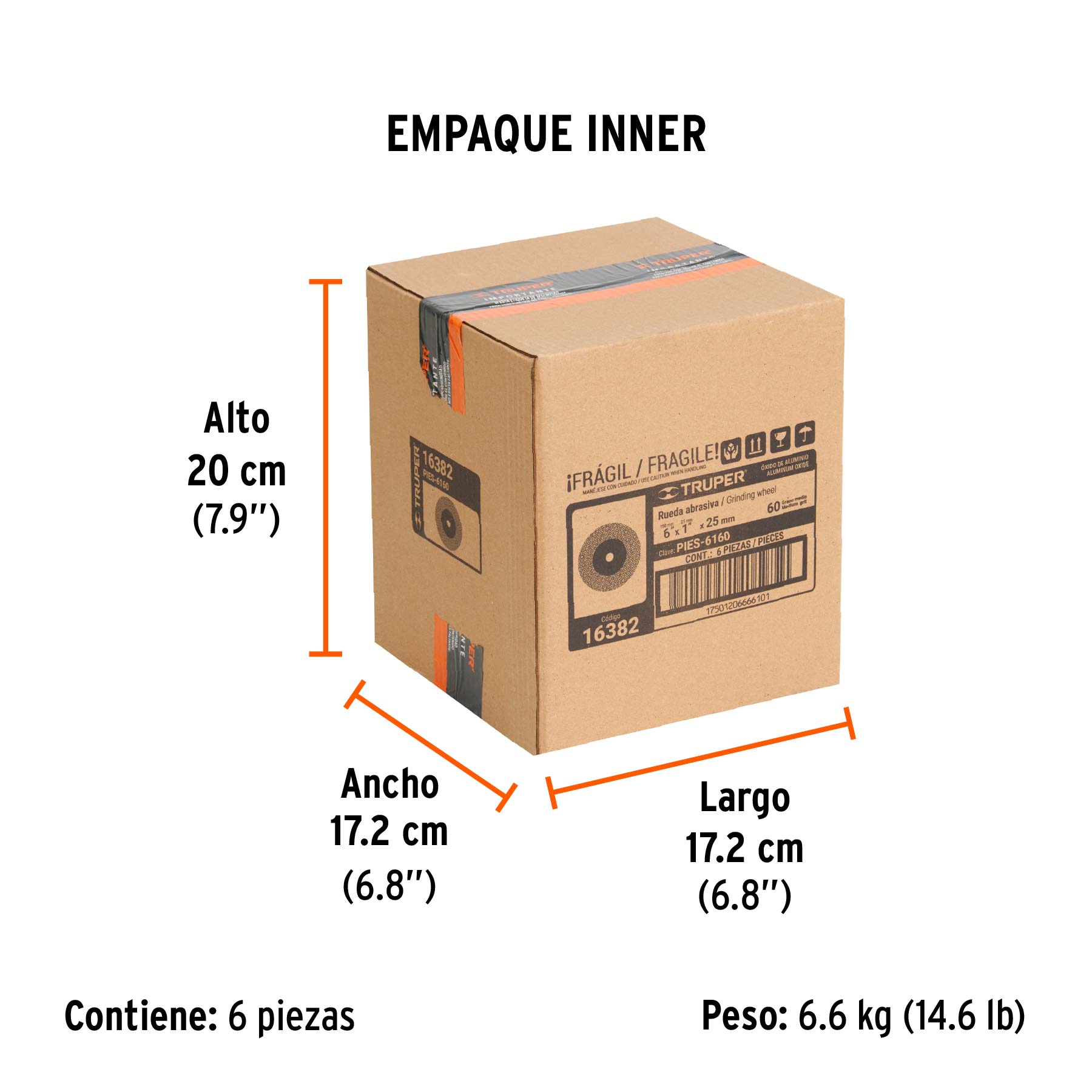 Rueda abrasiva p/esmeril 6"x25mm, óxido aluminio, grano 60 - Empaque